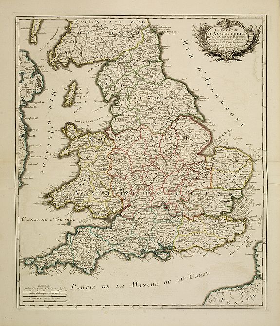LE ROUGE, G.L., Le royaume d'Angleterre divisé en Comte et Baronies. . ., antique map, old maps