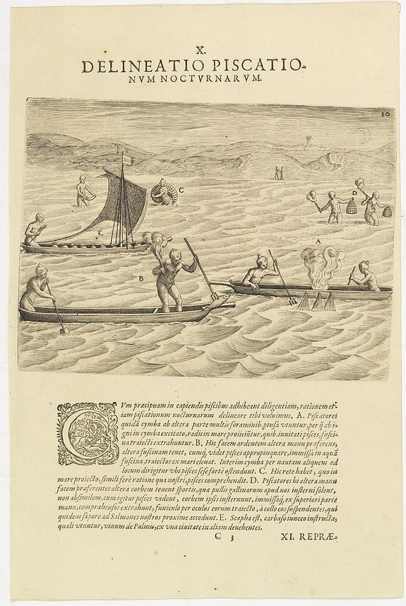 DE BRY, Th., X. Delineatio Piscationum Nocturnarum., antique map, old maps