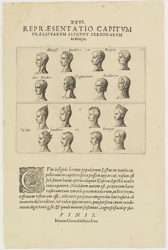 DE BRY, Th., XXVI. Repraesentatio Capitum Praecipuarum Aliquot Personarum in Benyn., antique map, old maps