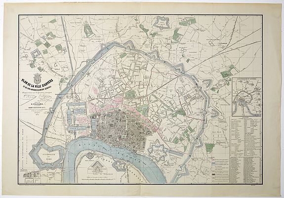 TESSARO, F., Plan de la ville d'Anvers et de son agrandissement général., antique map, old maps