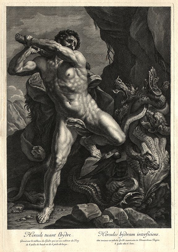 Aegidius Rousselet (1610-1686), Hercules killing the Hydra., antique map, old maps