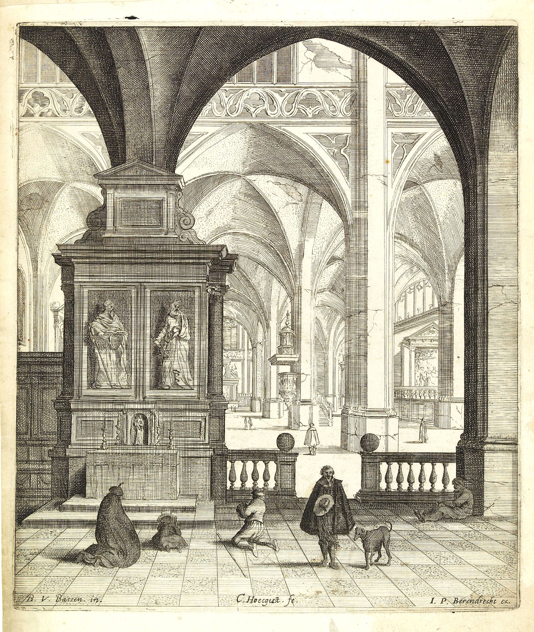 HOECGEEST, C., [Interior of a church), antique map, old maps