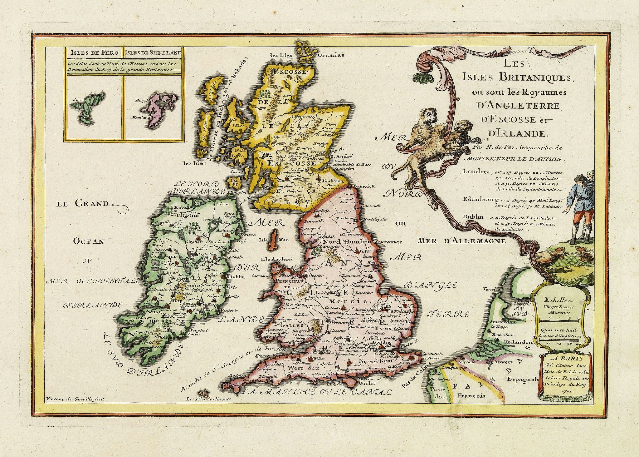 DE FER, N., Les isles Britanique, ou sont les Royaumes d'Angleterre, d'Ecosse et d'Irlande. . ., antique map, old maps