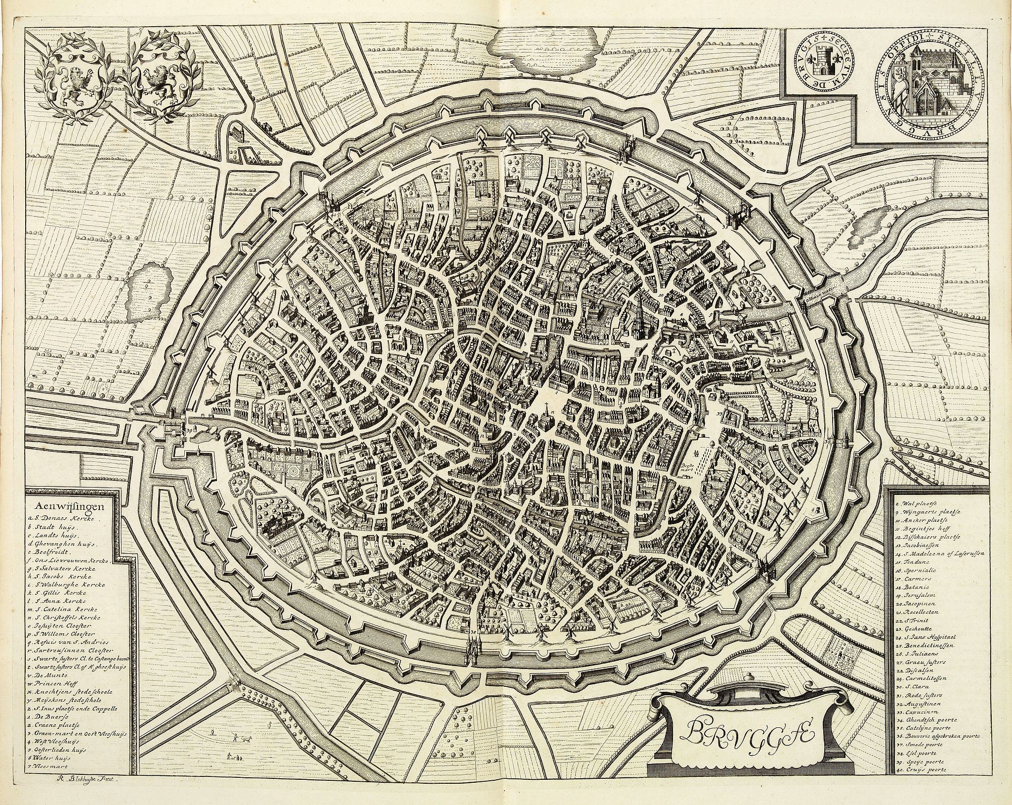 SANDERUS, A., Brugge., antique map, old maps