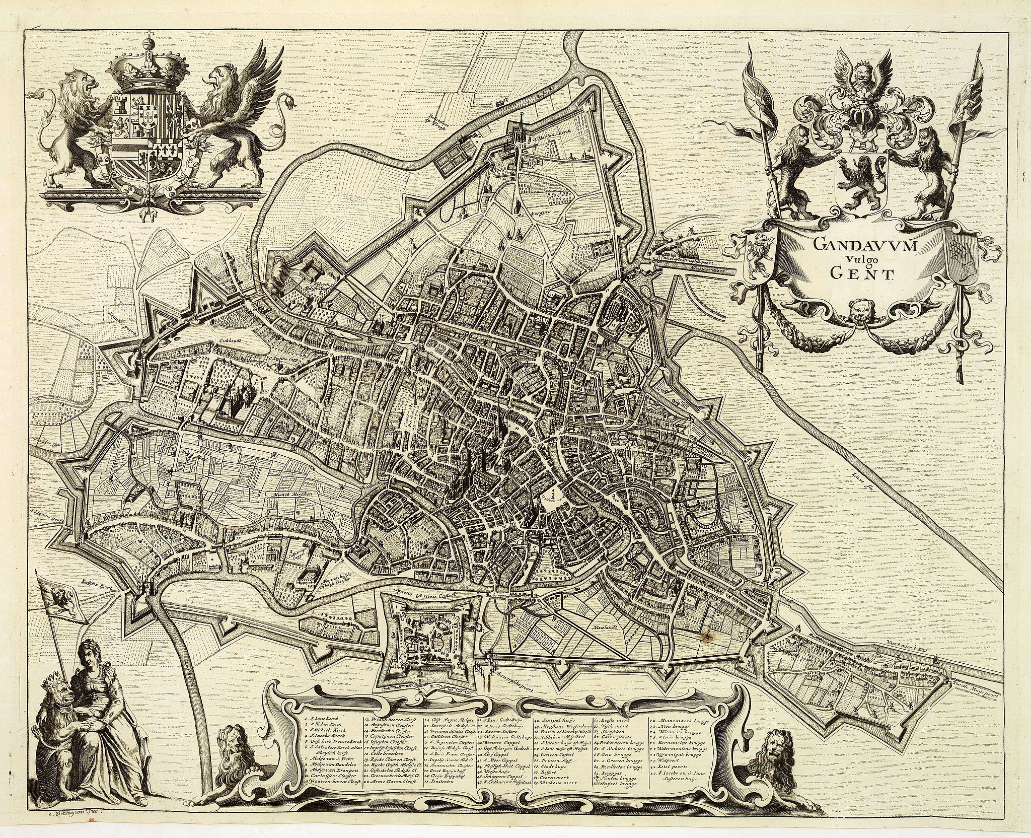 SANDERUS, A., Gandavum Vulgo Gent., antique map, old maps