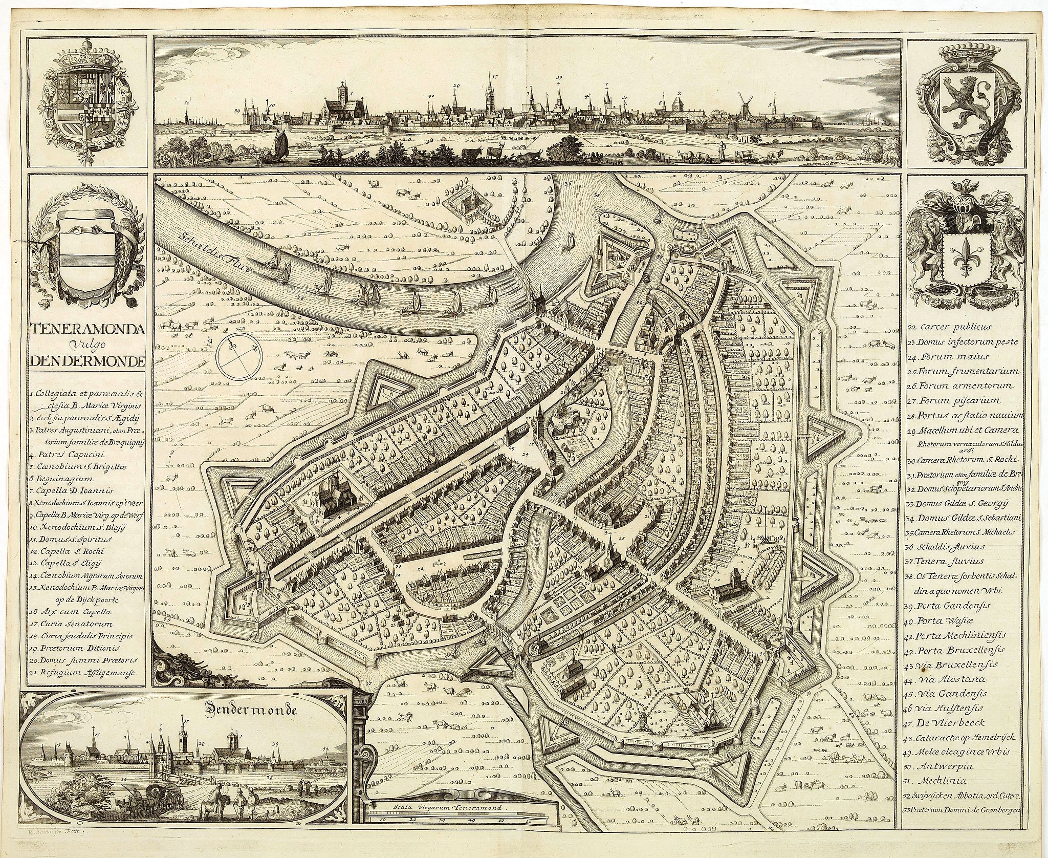 SANDERUS, A., Teneramonda vulgo Dendermonde., antique map, old maps