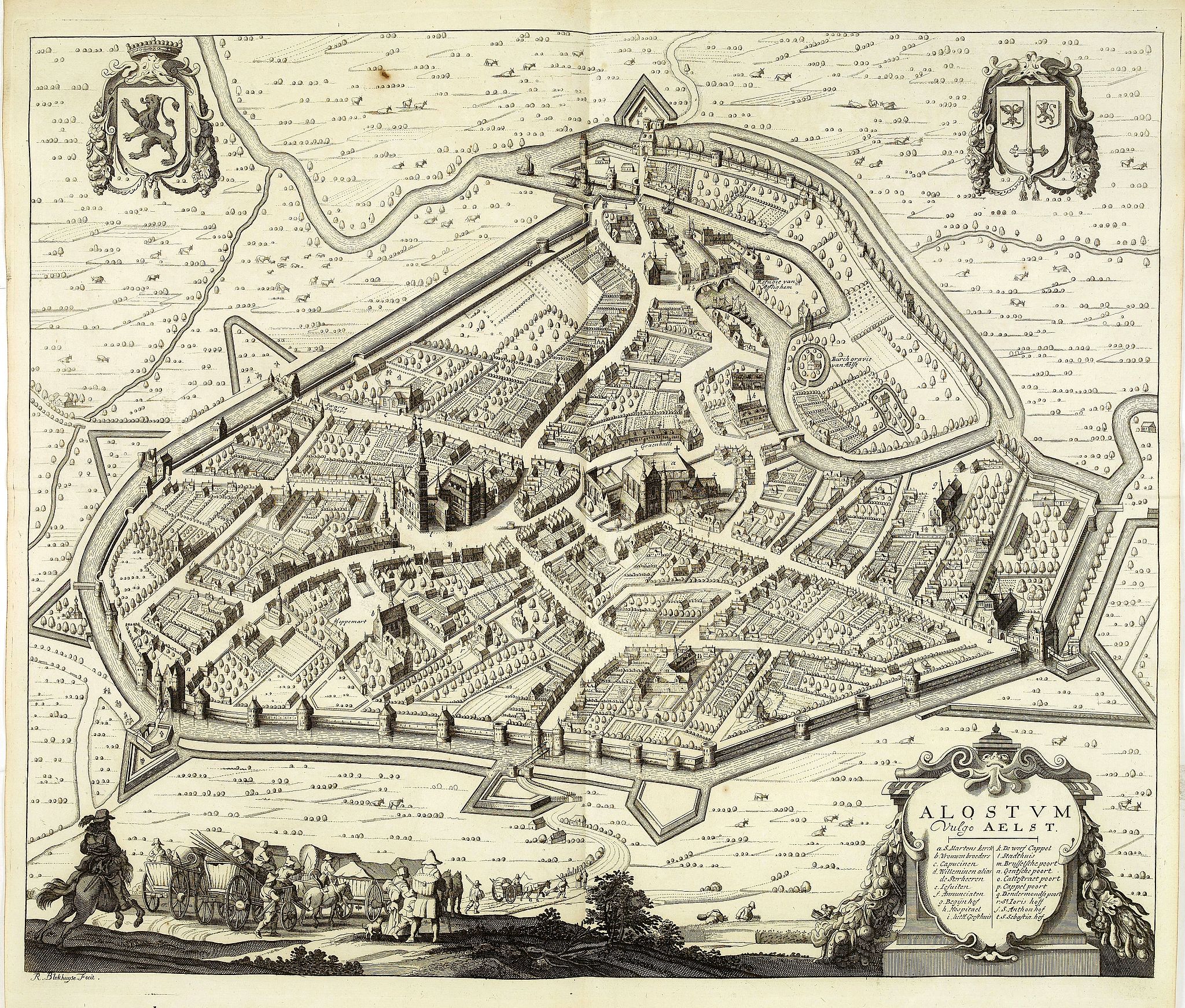 SANDERUS, A., Alostum Vulgo Aelst., antique map, old maps