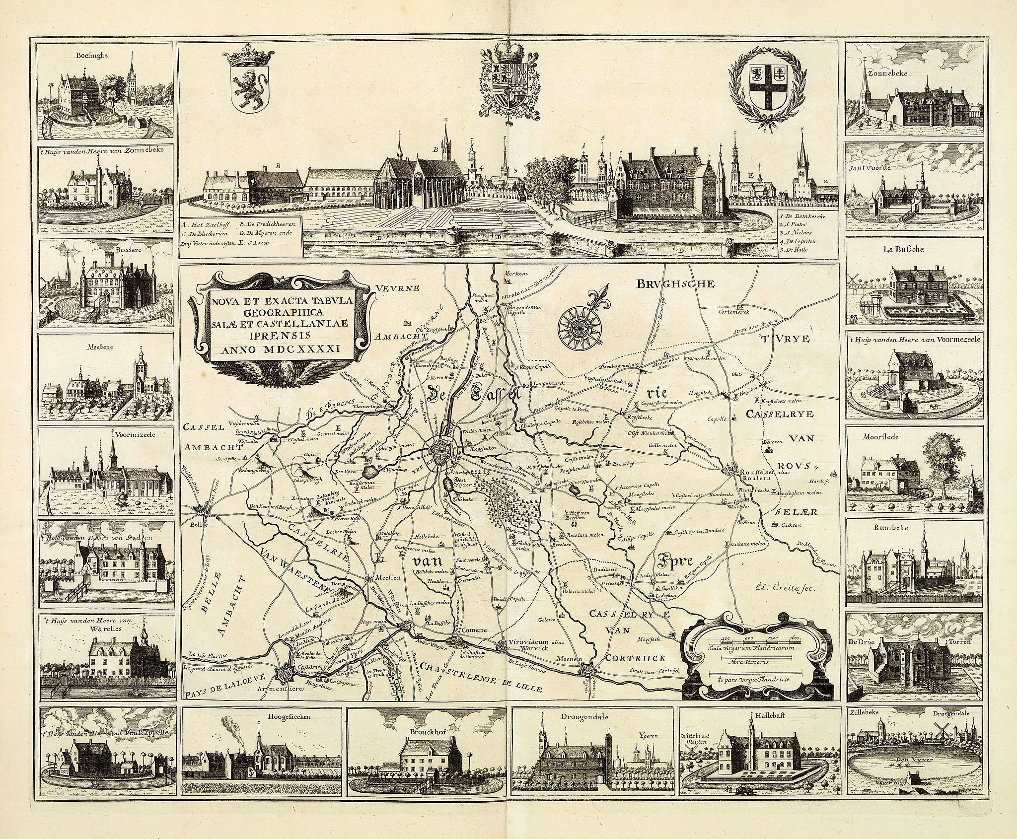 SANDERUS, A., Nova et exacta tabula geographica Salae et Castellaniae Iprensis Anno MDCXXXXI, antique map, old maps