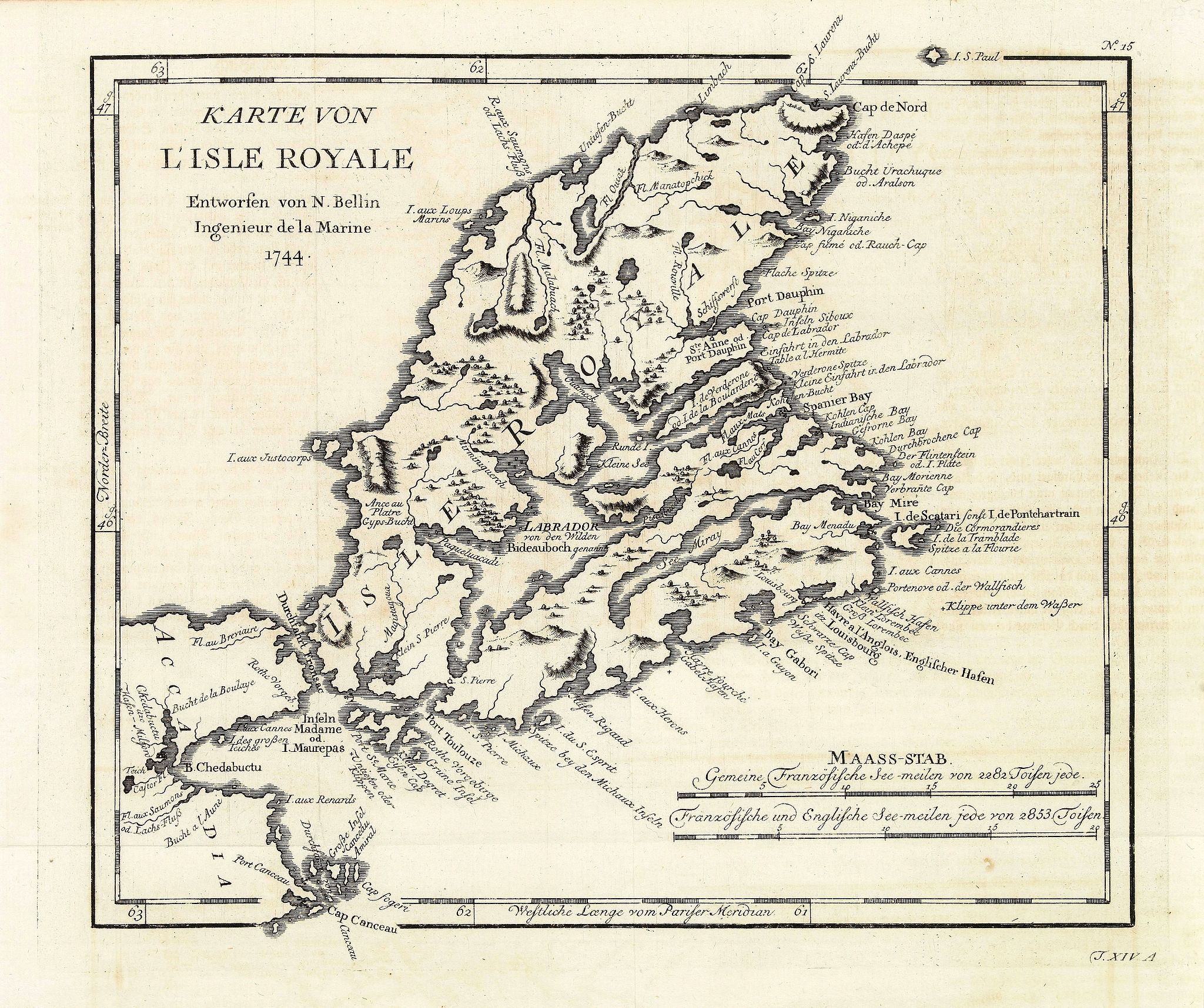 BELLIN, J.N. / ARKSTEE / MERKUS, Karte von L'Isle Royale. . . . N°15., antique map, old maps