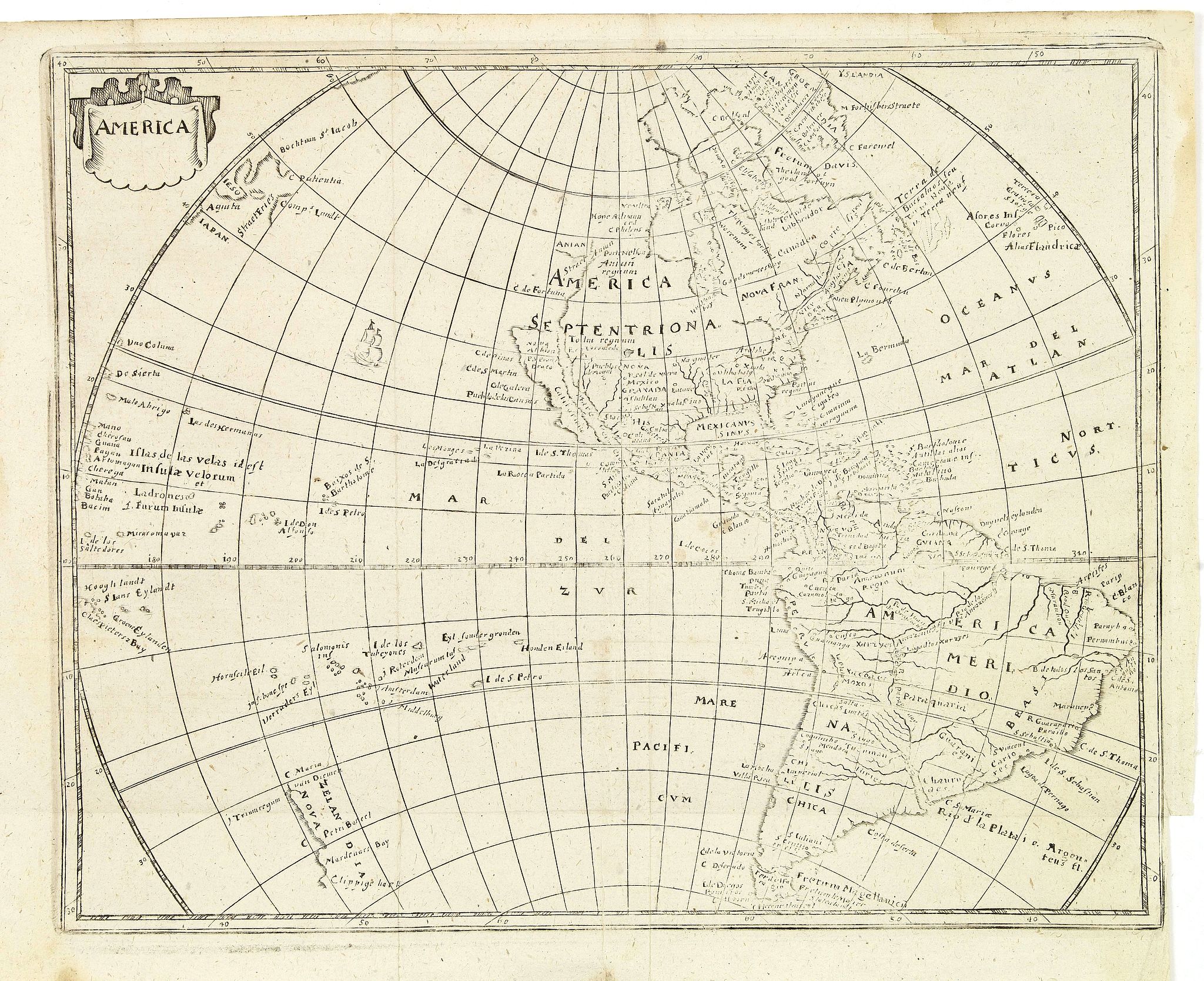 CLUVER, P., America., antique map, old maps