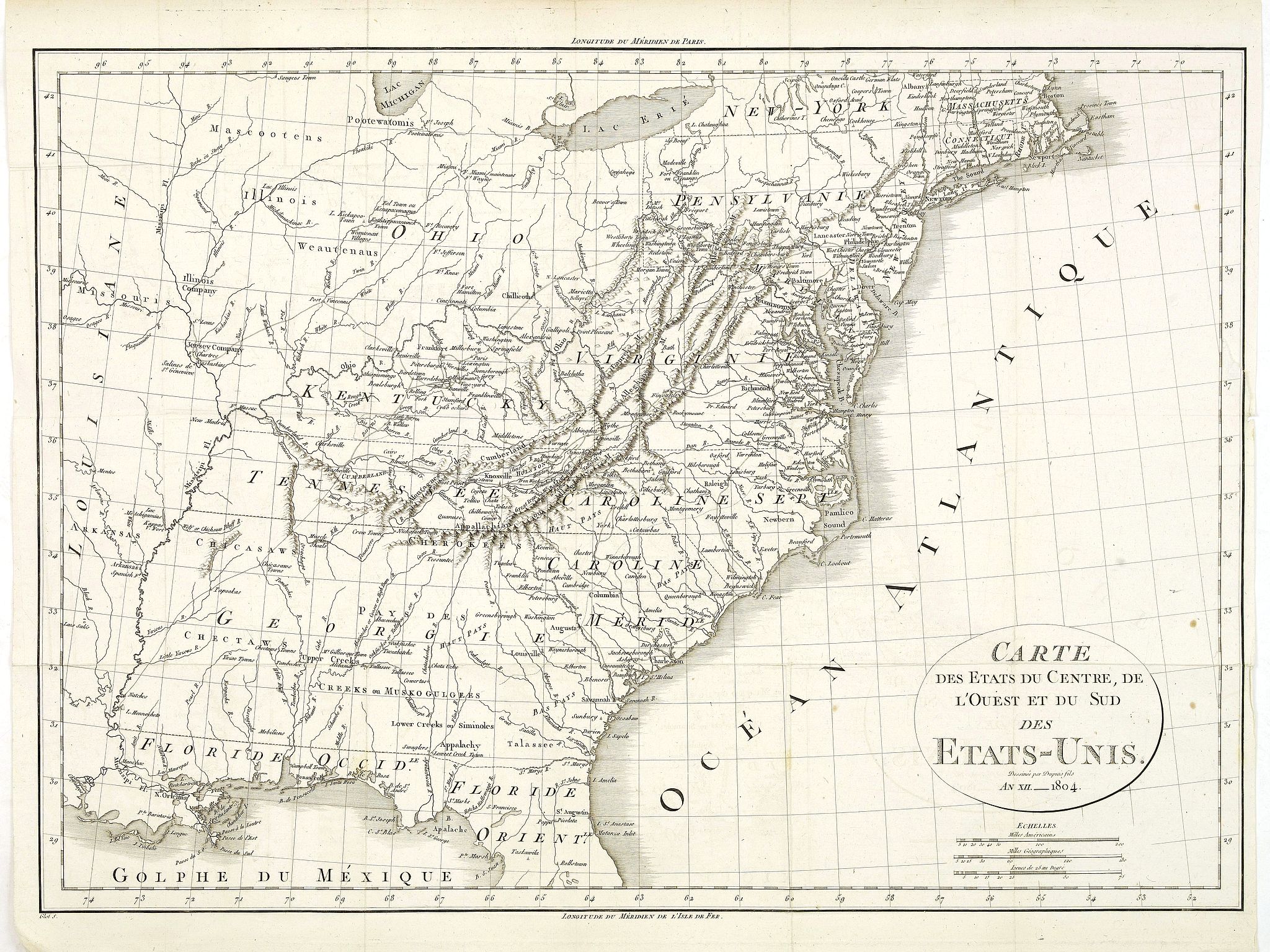 MICHAUX, F.-A., Carte des Etats du centre, de L'Quest et du Sud des Etats-Unis., antique map, old maps