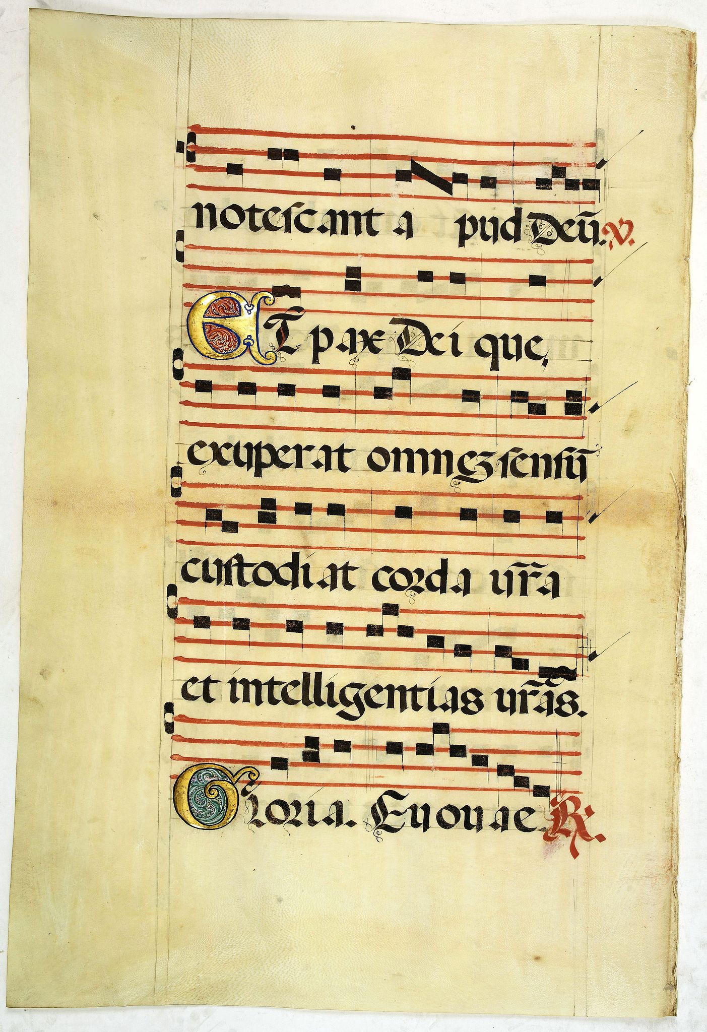 ANTIPHONARIUM, Leaf on vellum from an antiphonary., antique map, old maps