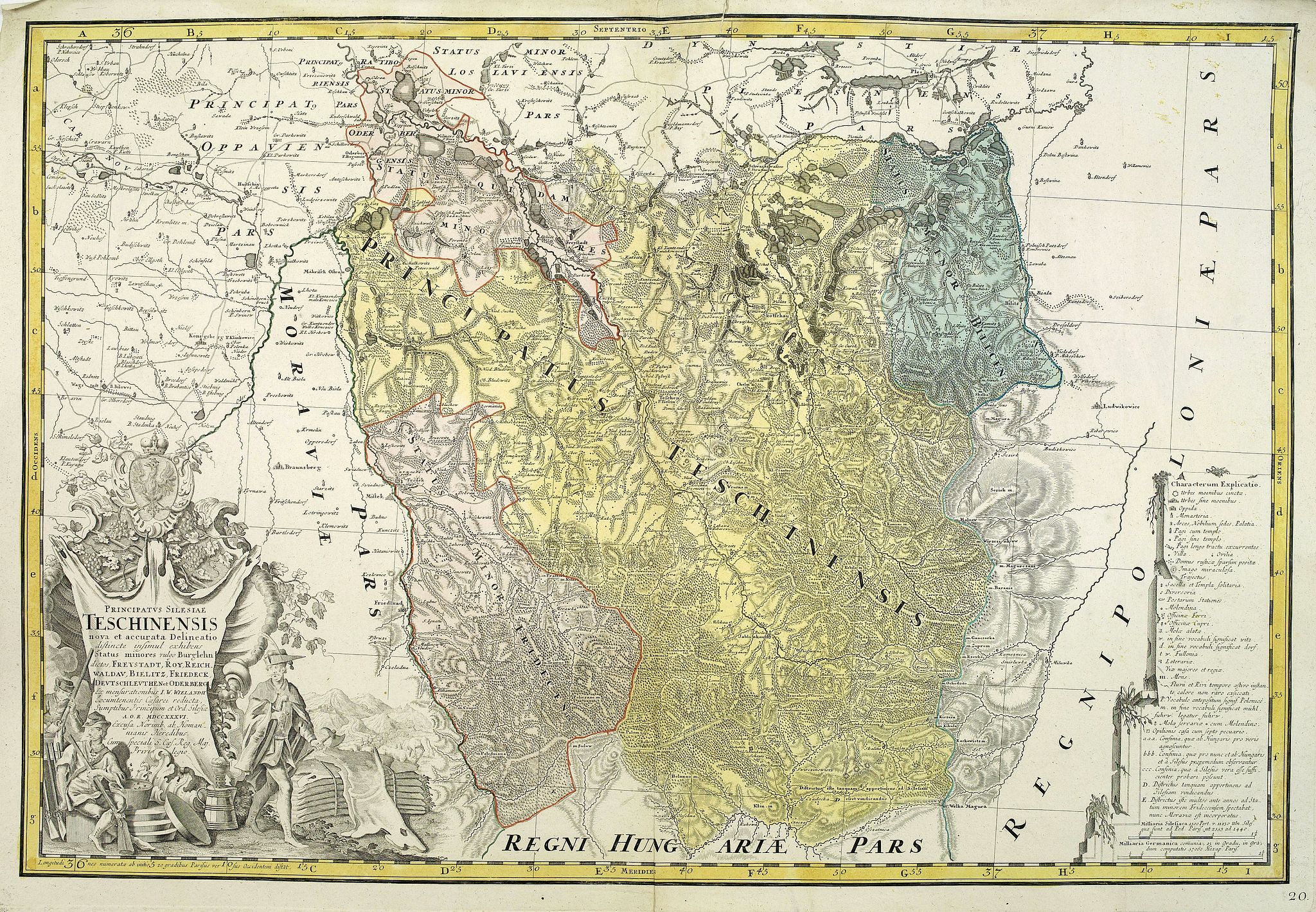 HOMANN HEIRS., Principatus Silesiae Teschinensis nova et accurata delineatio distincte insimul exhibens Status minores. . ., antique map, old maps