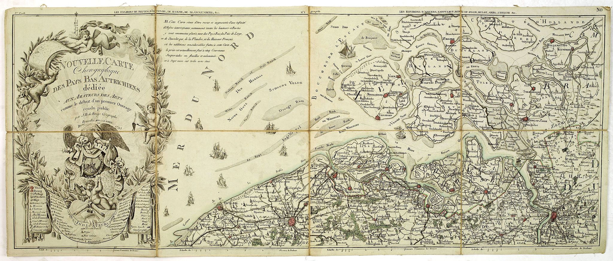De BOUGE, J-B., Nouvelle carte chorographique des Pays Bas Autrichiens dédiée aux amateurs des arts. . ., antique map, old maps