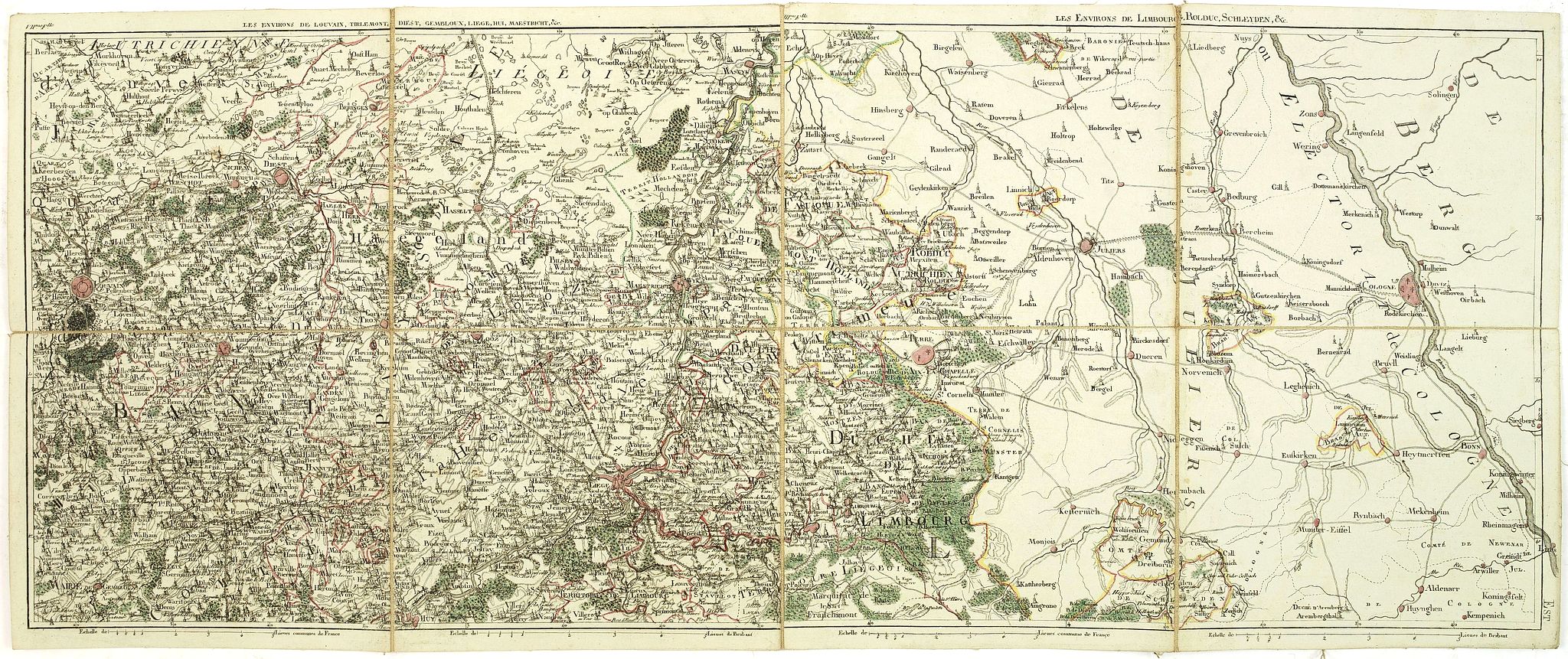 DE BOUGE, J-B., Les environs de Louvain, Tirlemont, . . . Les environs de Limbourg, Bolduc, . . ., antique map, old maps