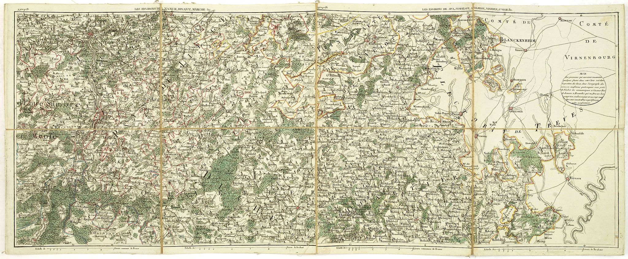 DE BOUGE, J-B., Les environs de Namur, Dinant,. . .Les environs de SPA, Stavelot, . . ., antique map, old maps