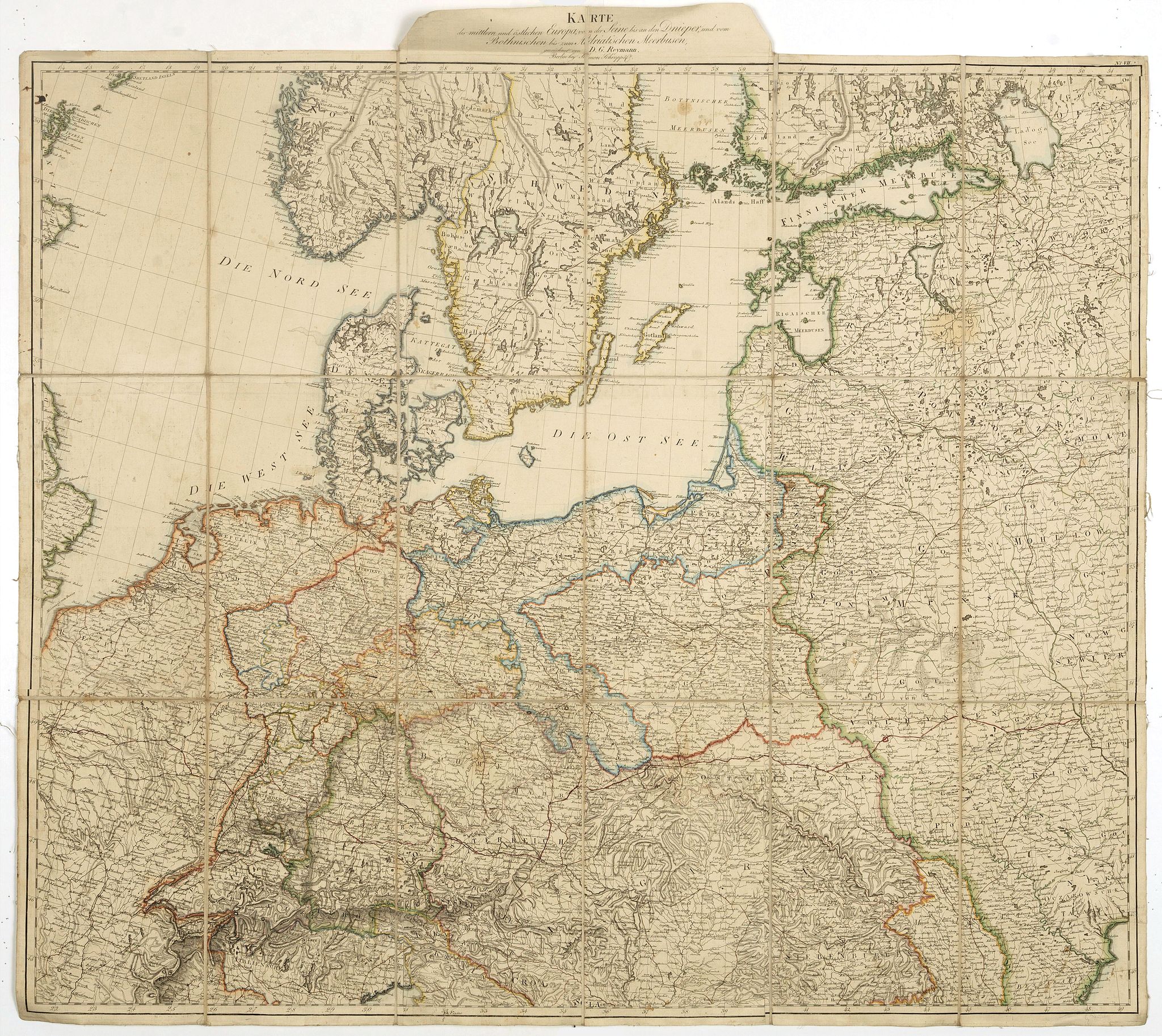 REYMANN, D. G., Karte des mittlern und östlichen Europa, von der Seine bis an der Dnieper. . ., antique map, old maps