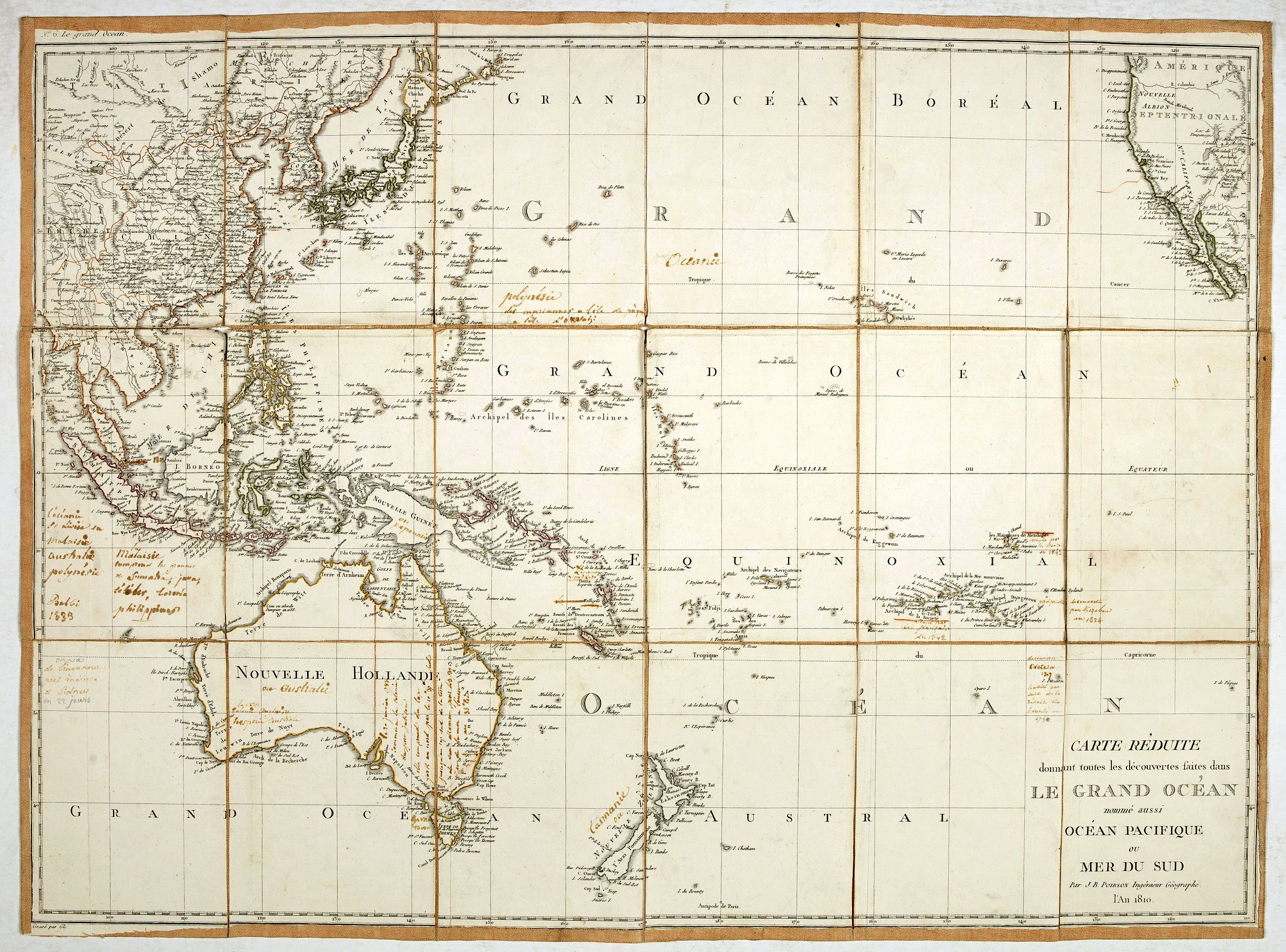 POIRSON, J-B., Carte réduite donnant toutes les découvertes faites dans le grand océan. . ., antique map, old maps