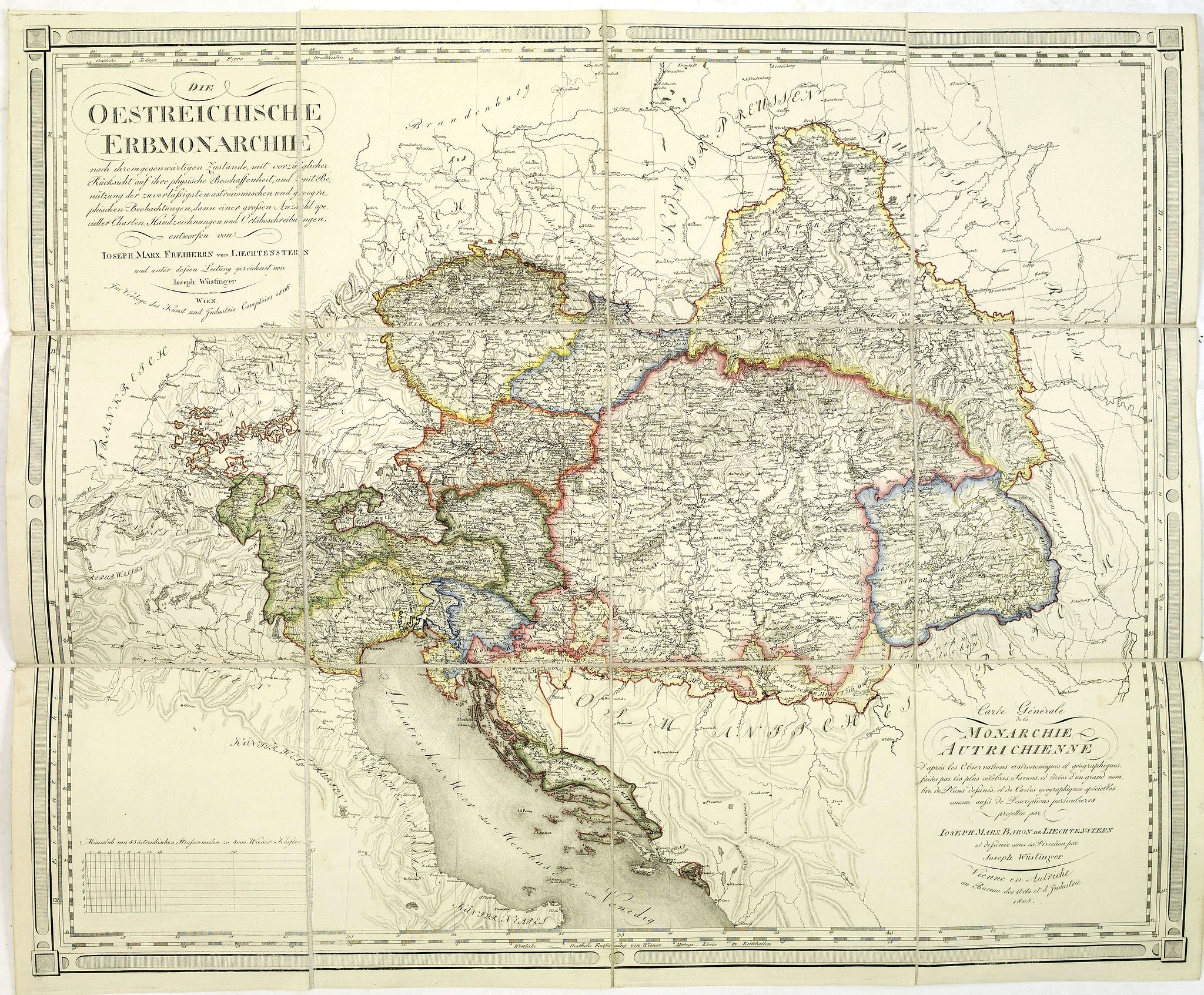 WÜSTINGER, J., Die Oestreichische Erbmonarchie nach ihrem gegenwärtigen Zustande Kartenmaterial mit vorzüglicher Rücksicht auf ihre physische Beschaffenheit. . . / Carte générale de la monarchie autrichienn., antique map, old maps