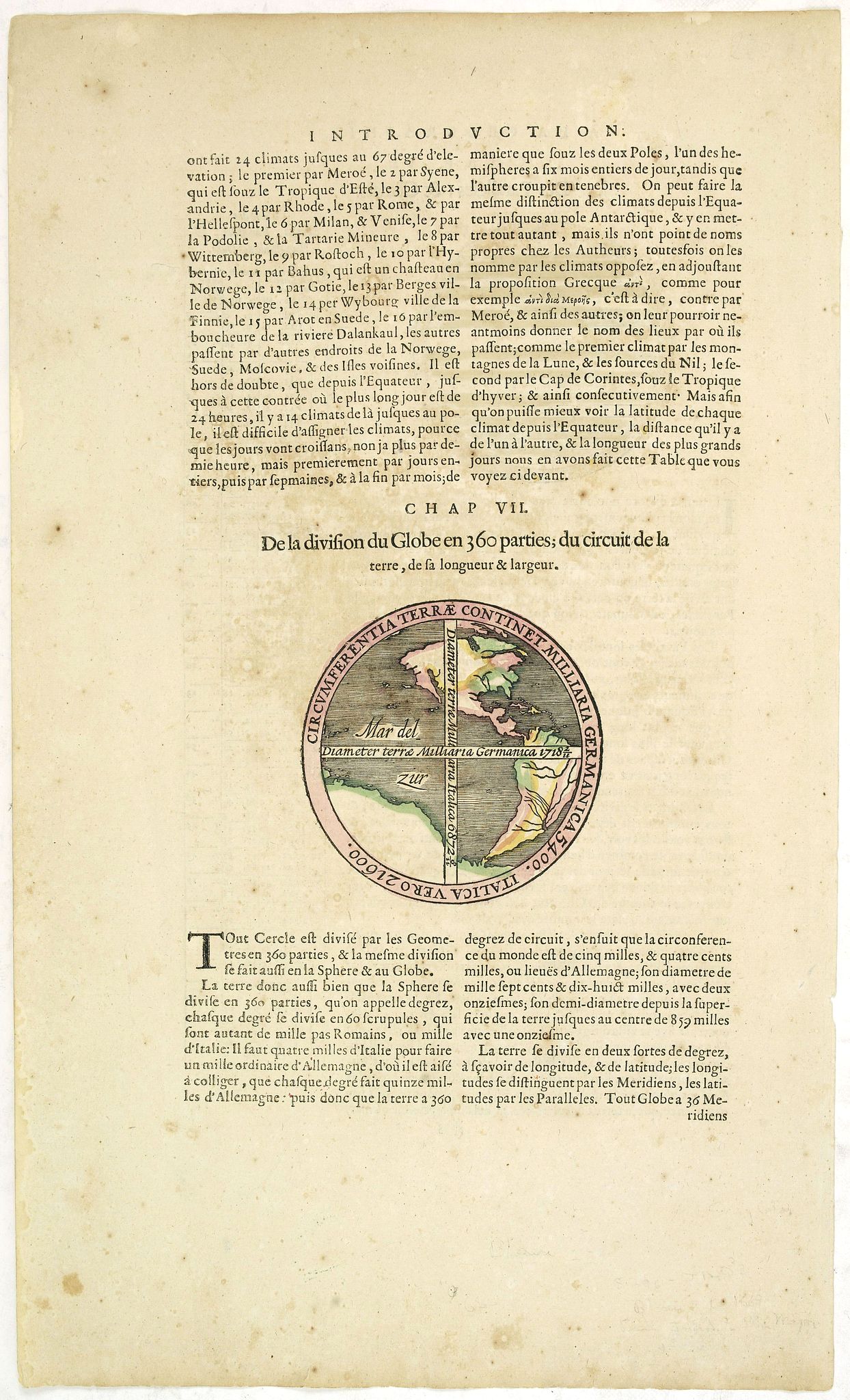 BLAEU, W., Circumferentia terrae continet miliaria germanica 5400, italica vero 21600., antique map, old maps