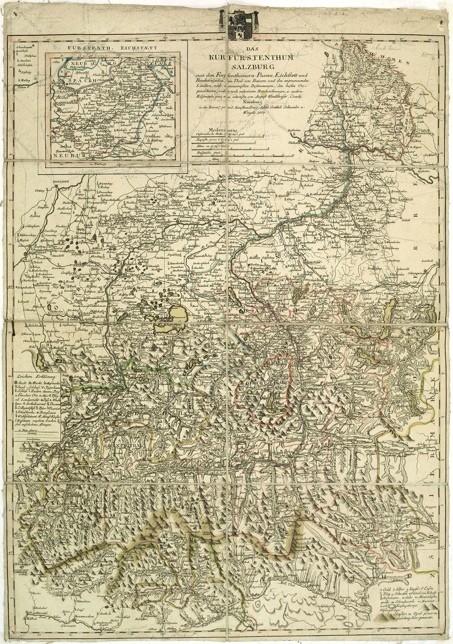 WEIGEL, / GOTTLIEB, A., Das Kurfüstenthum Salzburg. . ., antique map, old maps