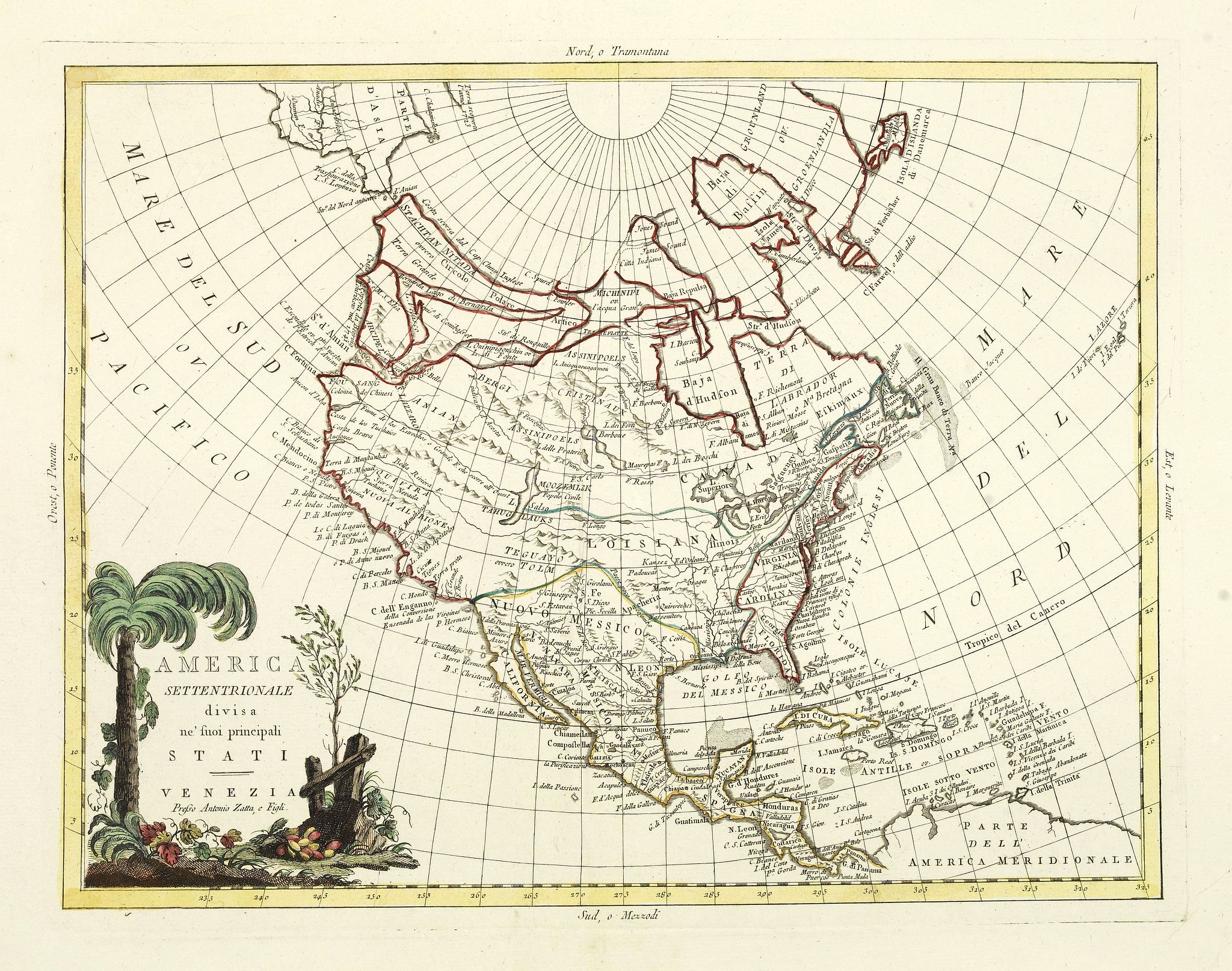 ZATTA, A., America settentrionale divisa ne\'suoi principali stati., antique map, old maps