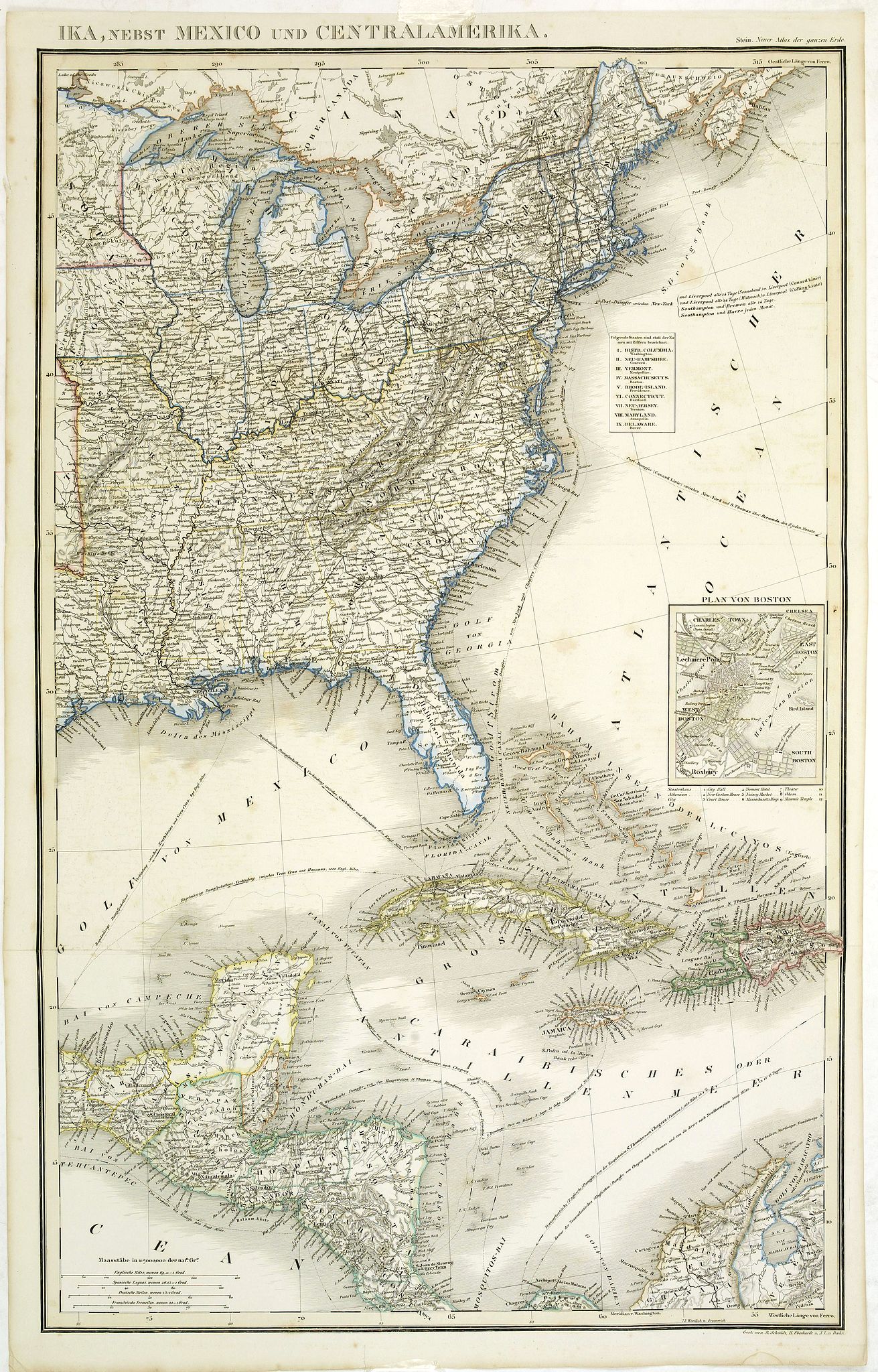 STEIN, (Vereinigte Staaten von Nord Amer)ika, nebst Mexico und Central America, antique map, old maps