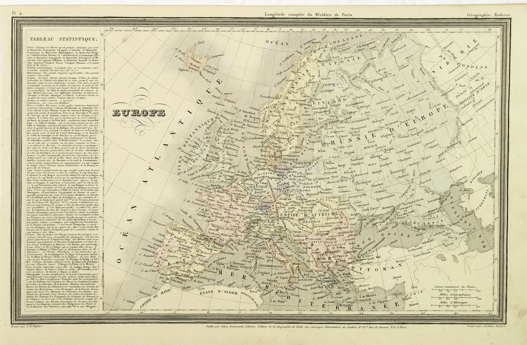 DUFOUR, A.H., Europe., antique map, old maps