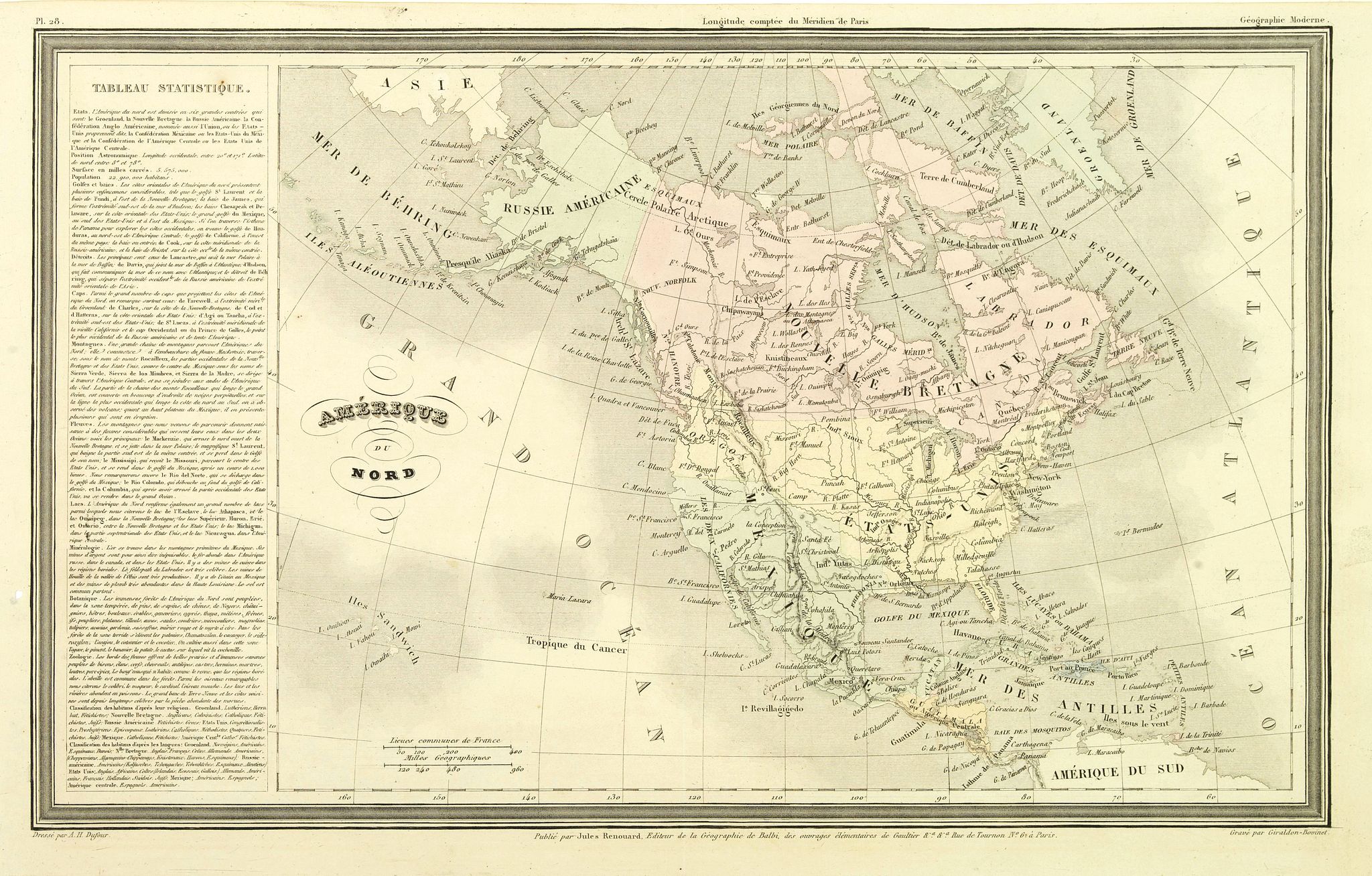 DUFOUR, A.H., Amerique du nord., antique map, old maps