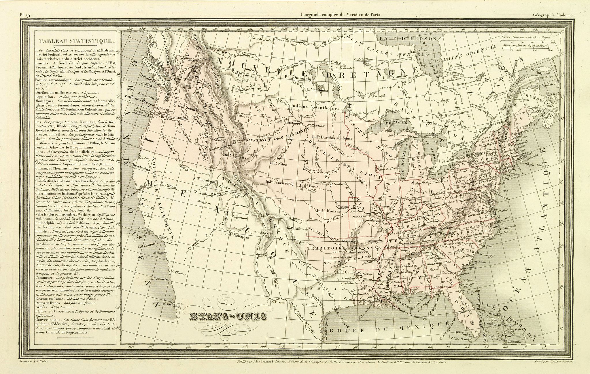 DUFOUR, A.H., Etats-Unis., antique map, old maps