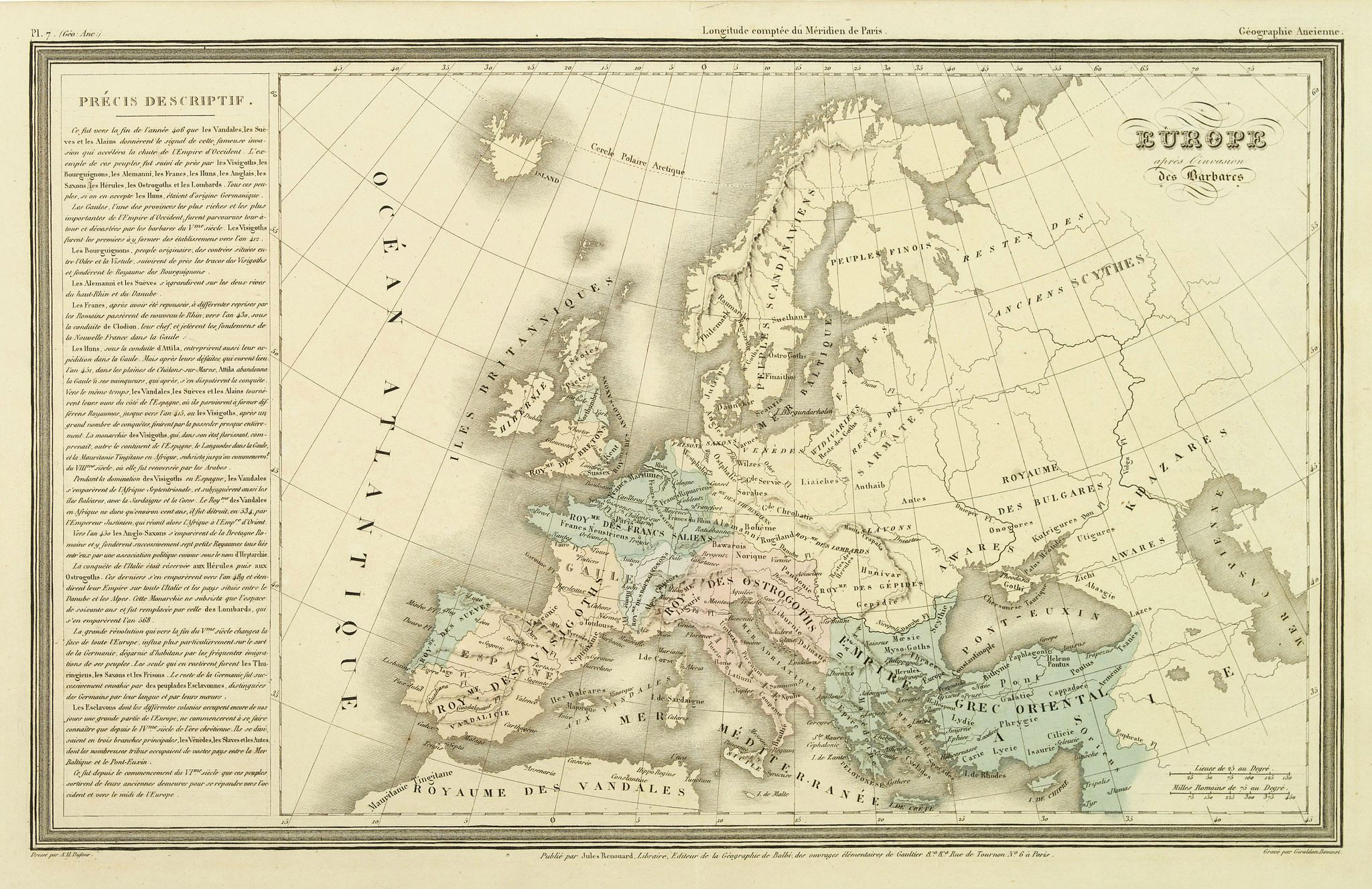 DUFOUR, A.H., Europe après l'invasion des Barbares., antique map, old maps