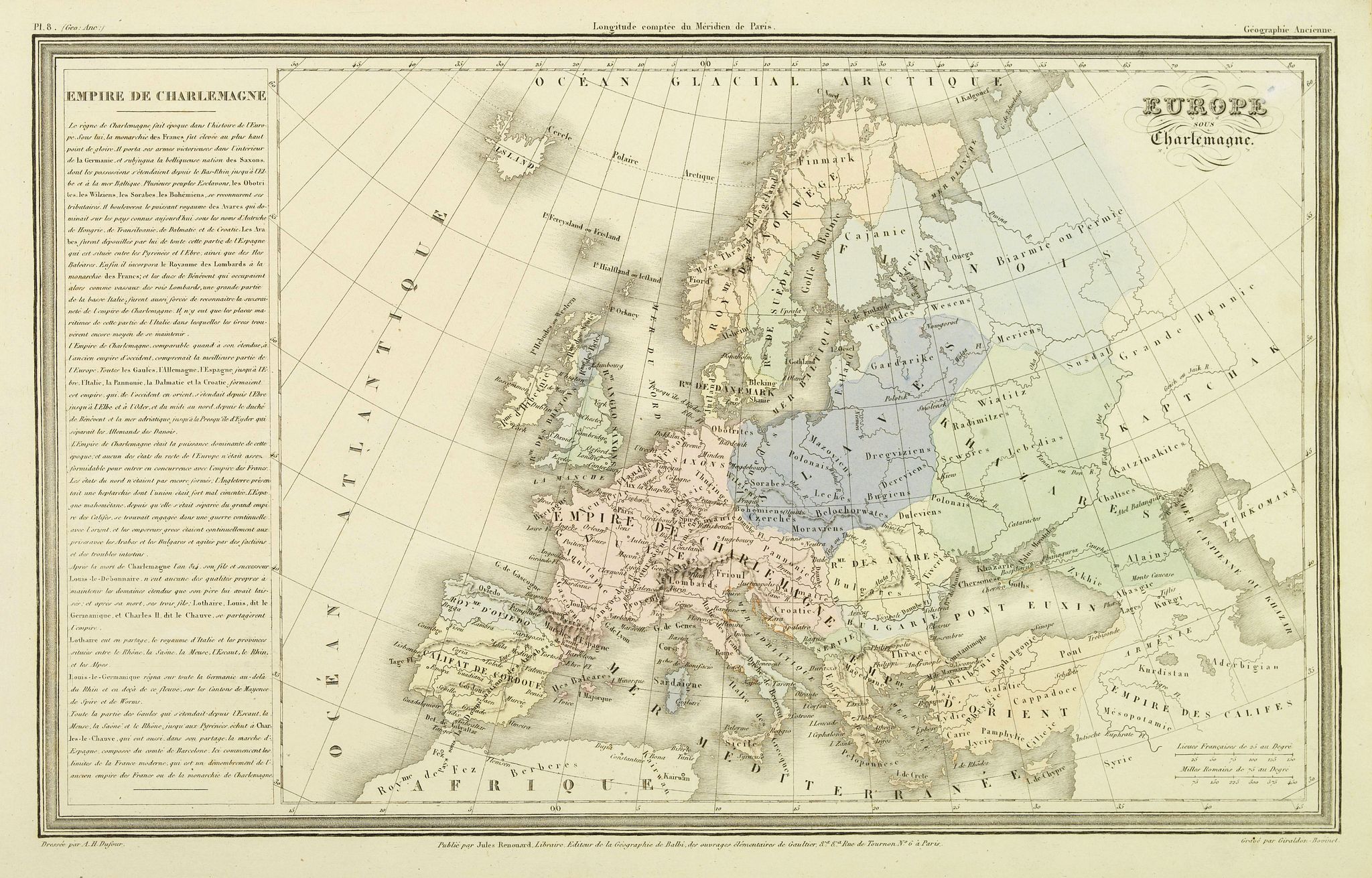 DUFOUR, A.H., Europe sous Charlemagne., antique map, old maps