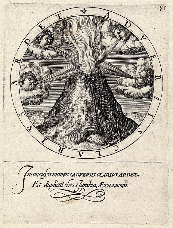 Crispijn van de Passe(1589-1637), Emblem, Vulcan with winds., antique map, old maps
