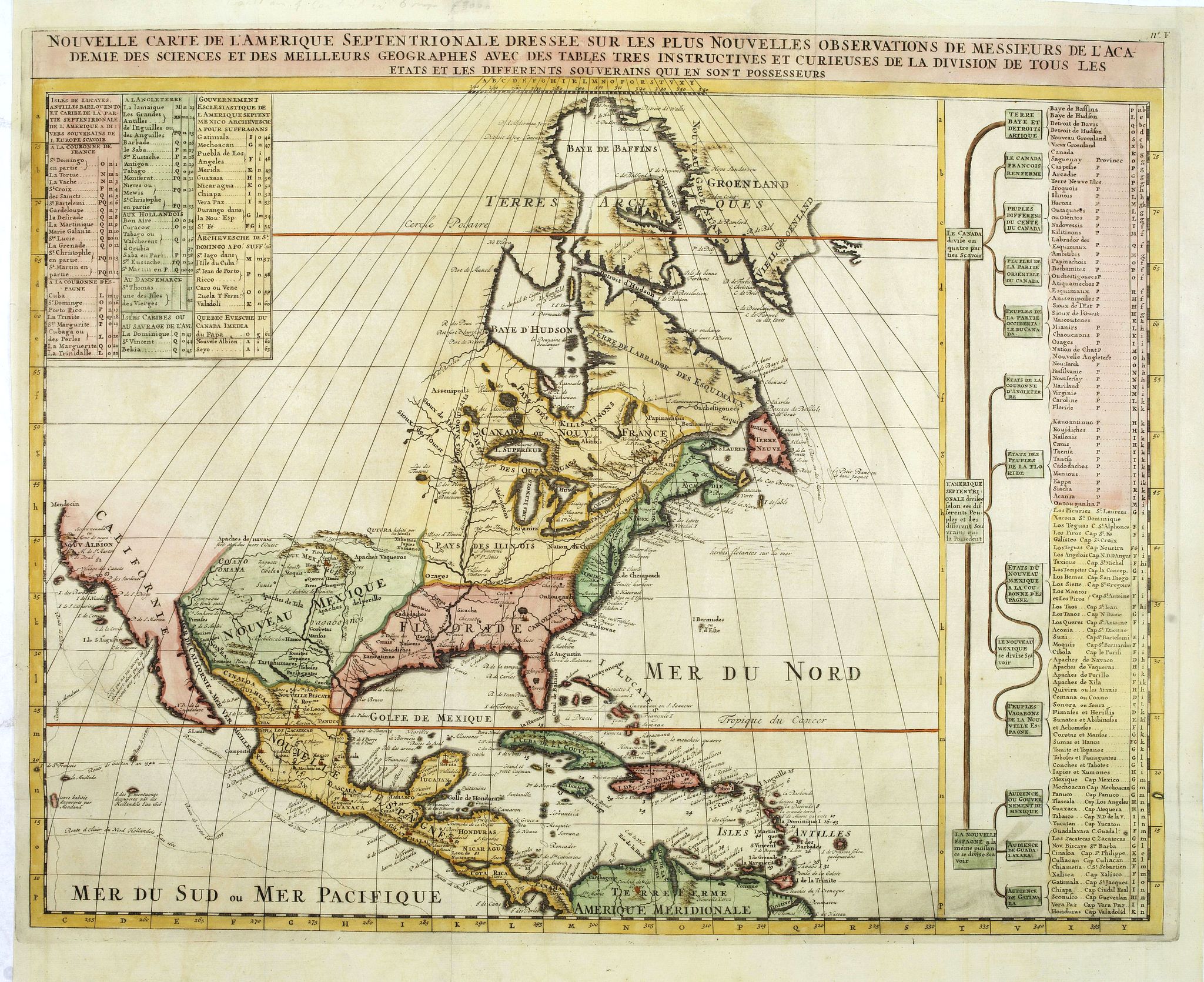 CHATELAIN, H., Nouvelle Carte de l\' Amerique Septentrionale Dressee sur les plus Nouvelles Observations de Messieurs de l\' Academie. . ., antique map, old maps