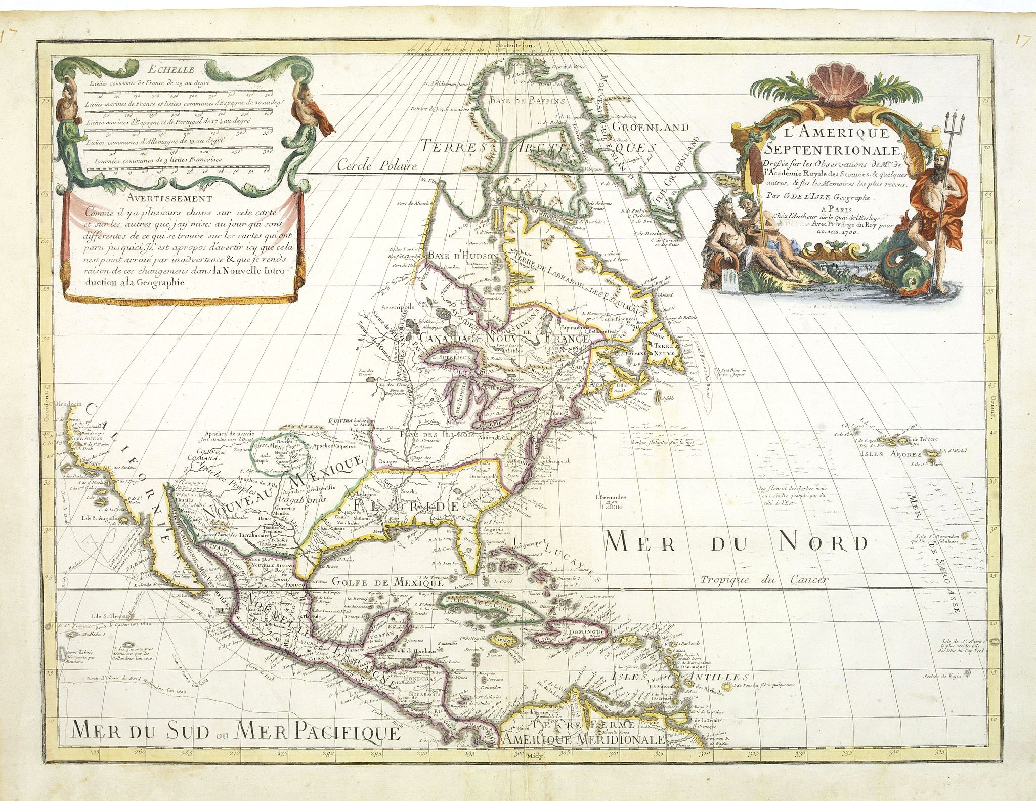 L'ISLE, G. de., L'AMERIQUE SEPTENTRIONALE Dressée sur les Observations de Mr, antique map, old maps