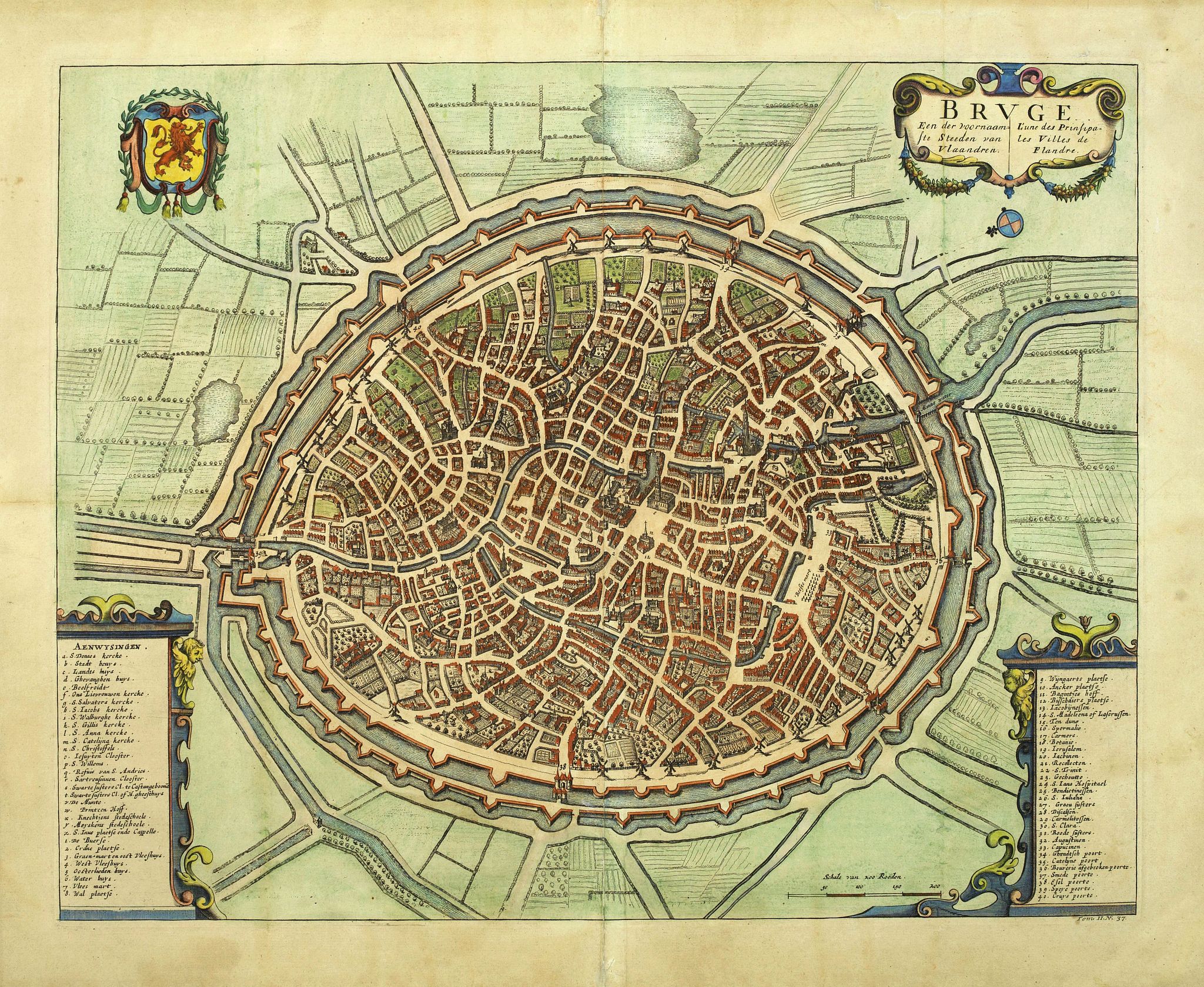 DE WIT, F. / COVENS, C. / MORTIER, P., Bruge een der voornaamste steden van Vlaandren., antique map, old maps
