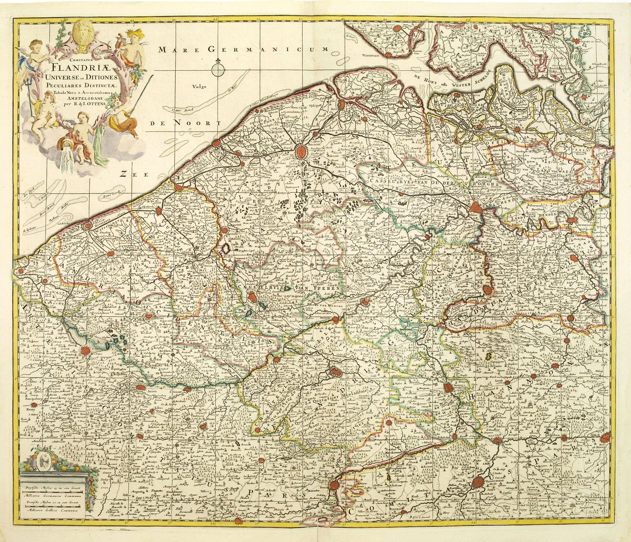 OTTENS, R. / I., Comitatus Flandriae universe in ditiones. . ., antique map, old maps