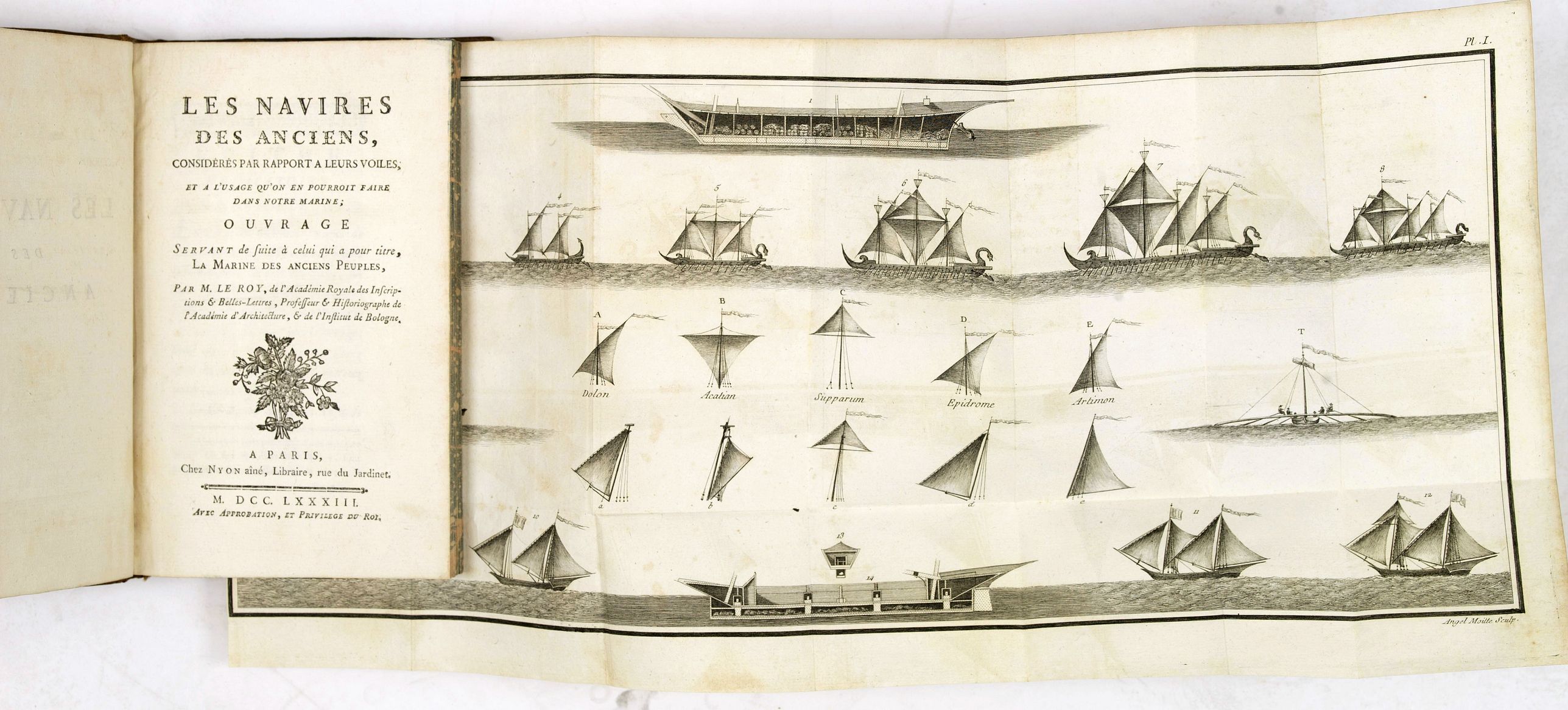 LE ROY, D., Les Navires des anciens, considérés par rapport à leurs voiles et à l'usage qu'on en pourroit faire dans notre marine, ouvrage servant de suite à celui qui a pour titre ela Marine des anciens peuplese, par M. Le Roy., antique map, old maps