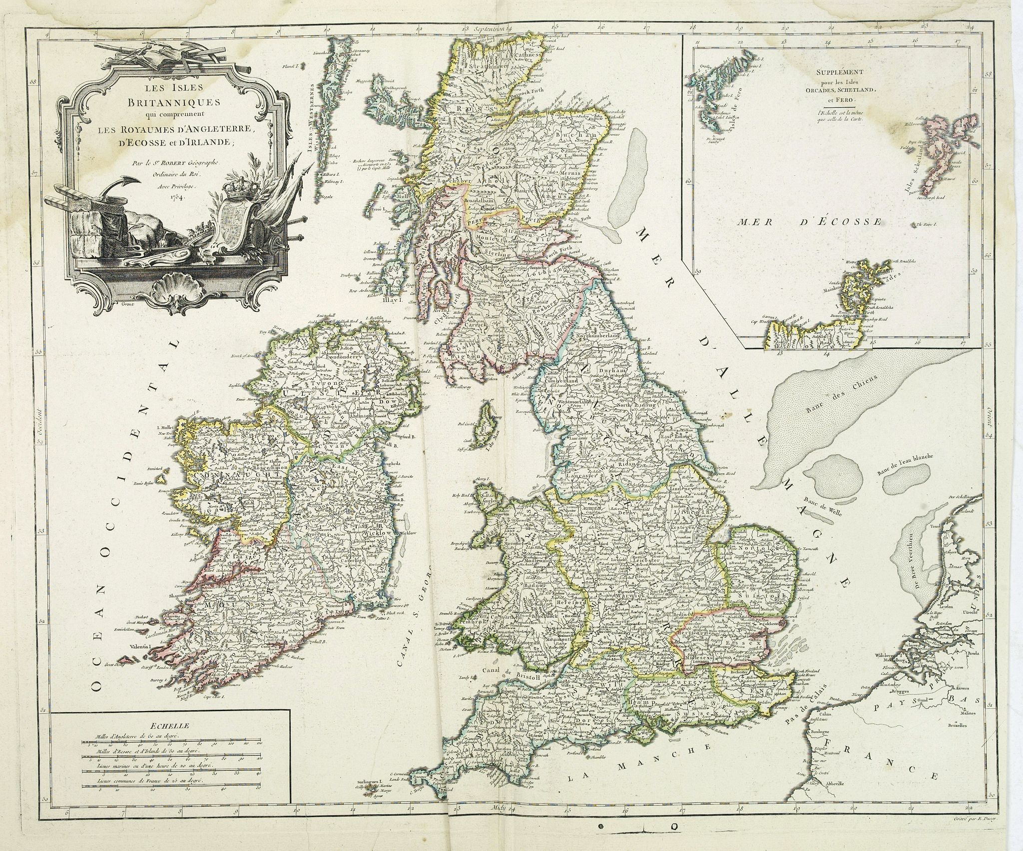 VAUGONDY, R. de, Les Isles Britanniques. . ., antique map, old maps