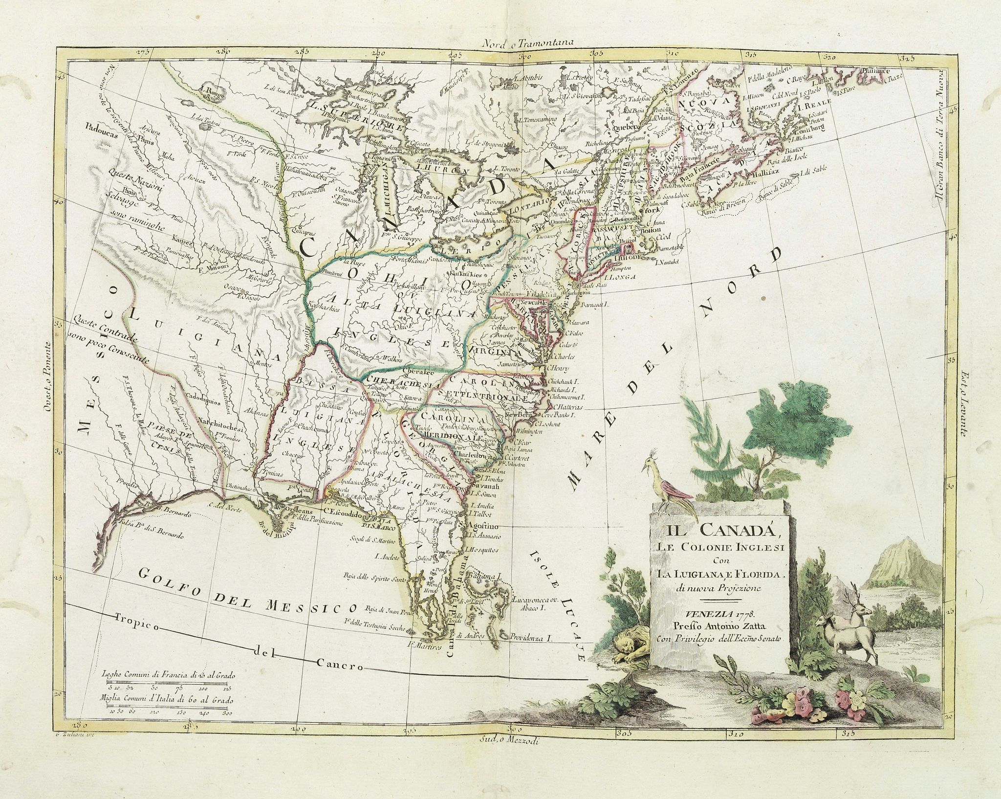 ZATTA, A., Il Canada Le Colonie Inglesi Con La Luigiana E Florida di nuouva Projezione…1778., antique map, old maps