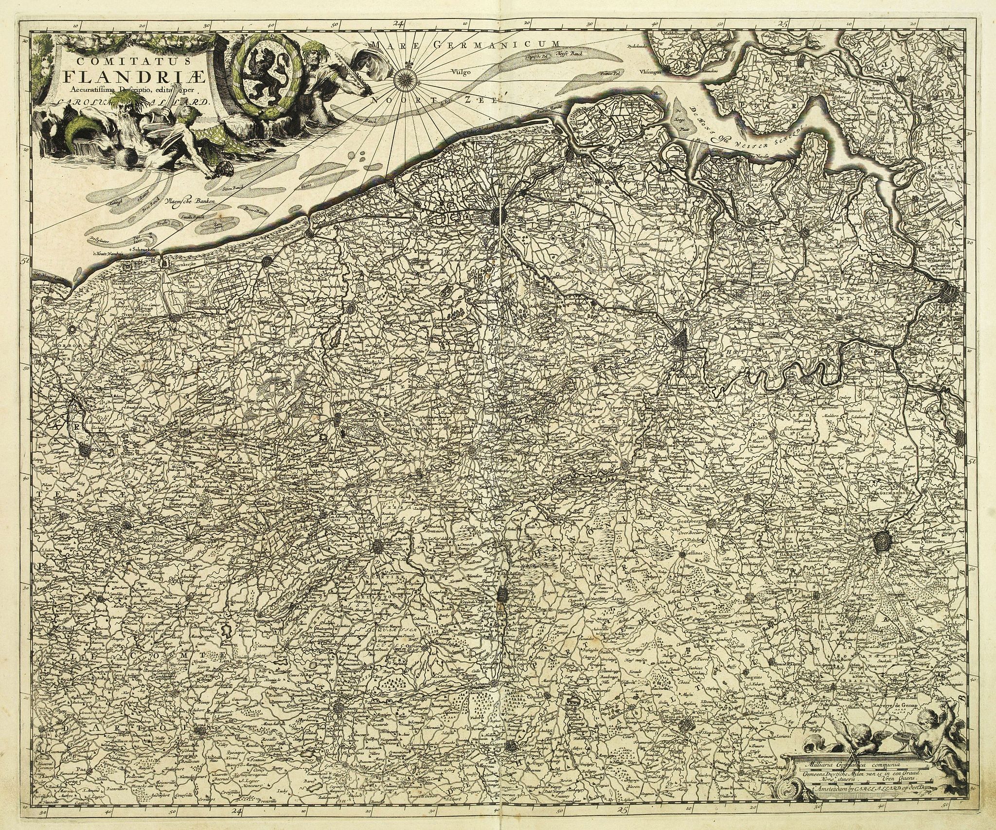 ALLARD, C., Comitatus Flandriae Accuratissima, descriptio,. . ., antique map, old maps