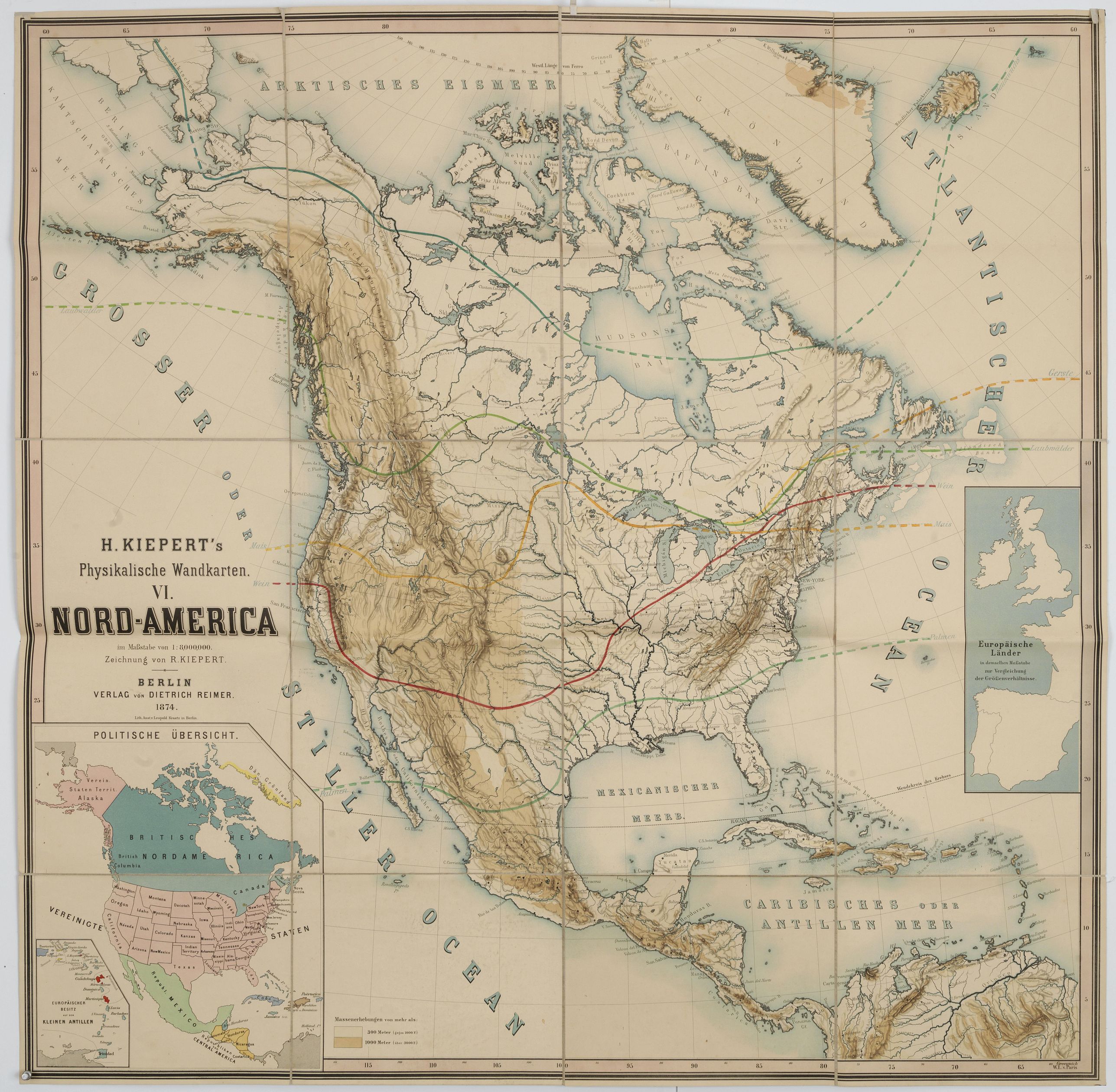 KIEPERT, H., Kiepert's Physikalische Wandkarten. VI. Nord-America., antique map, old maps