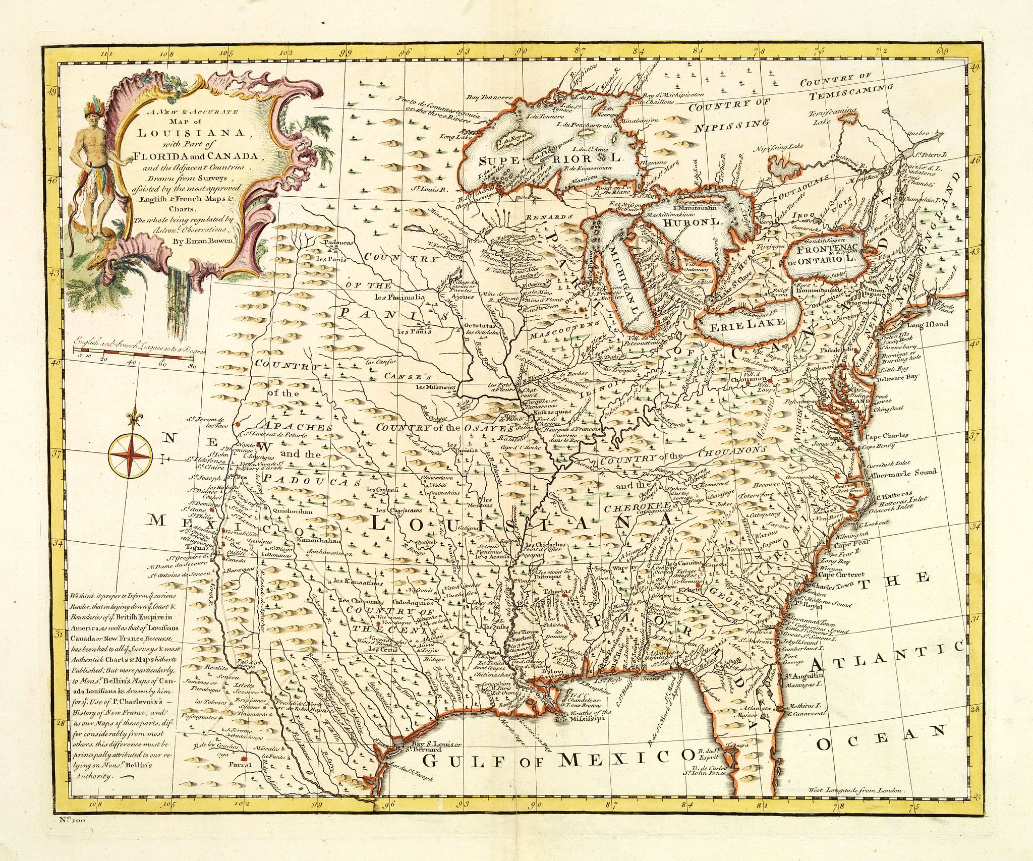 BOWEN, Th., A new & accurate map of Louisiana, with part of Florida. . ., antique map, old maps