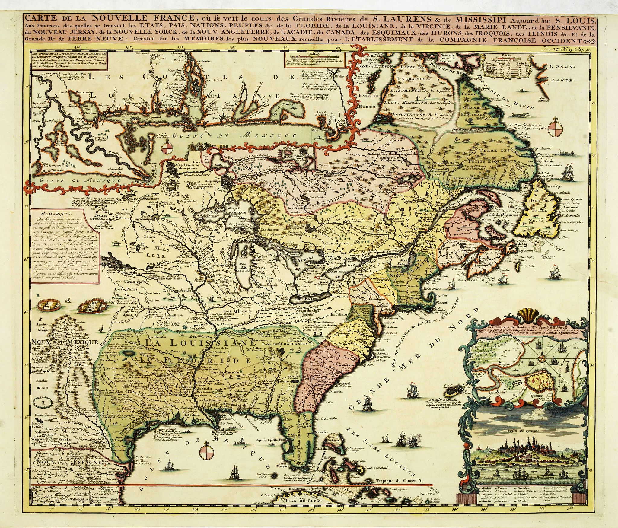 CHATELAIN, H., Carte de la Nouvelle Franc, ou se voi le cours des grandes rivieres. . ., antique map, old maps