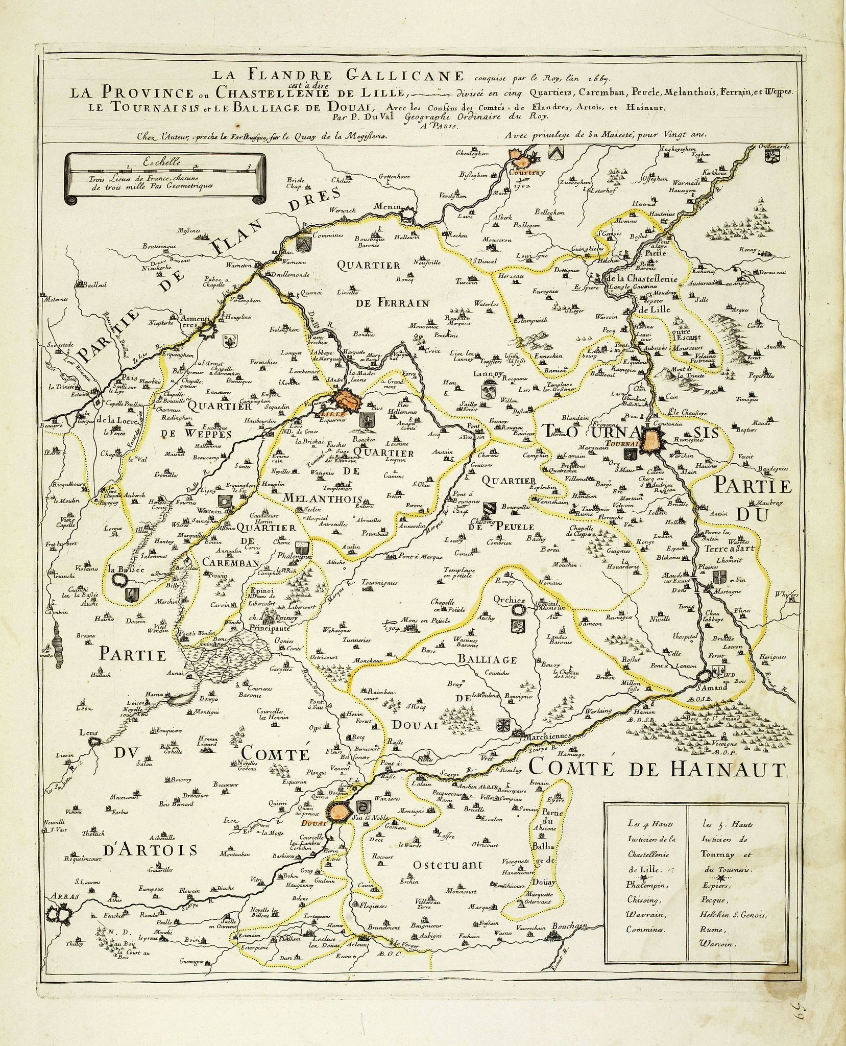 DU VAL, P., La Flandre Gallicane conquise par le Roy Lan c'est-à-dire La Province ou Chastellenie de Lille. . ., antique map, old maps