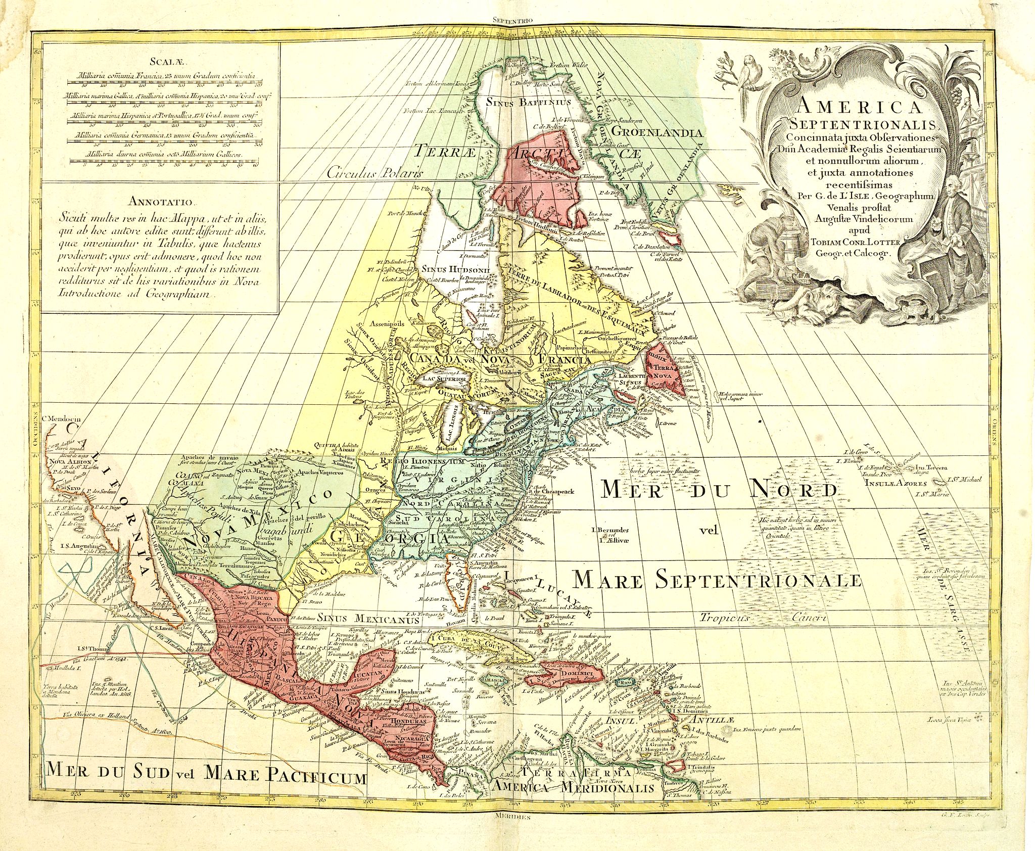 LOTTER, T.C., America Septentrionalis, Concinnata juxta Observationes.., antique map, old maps