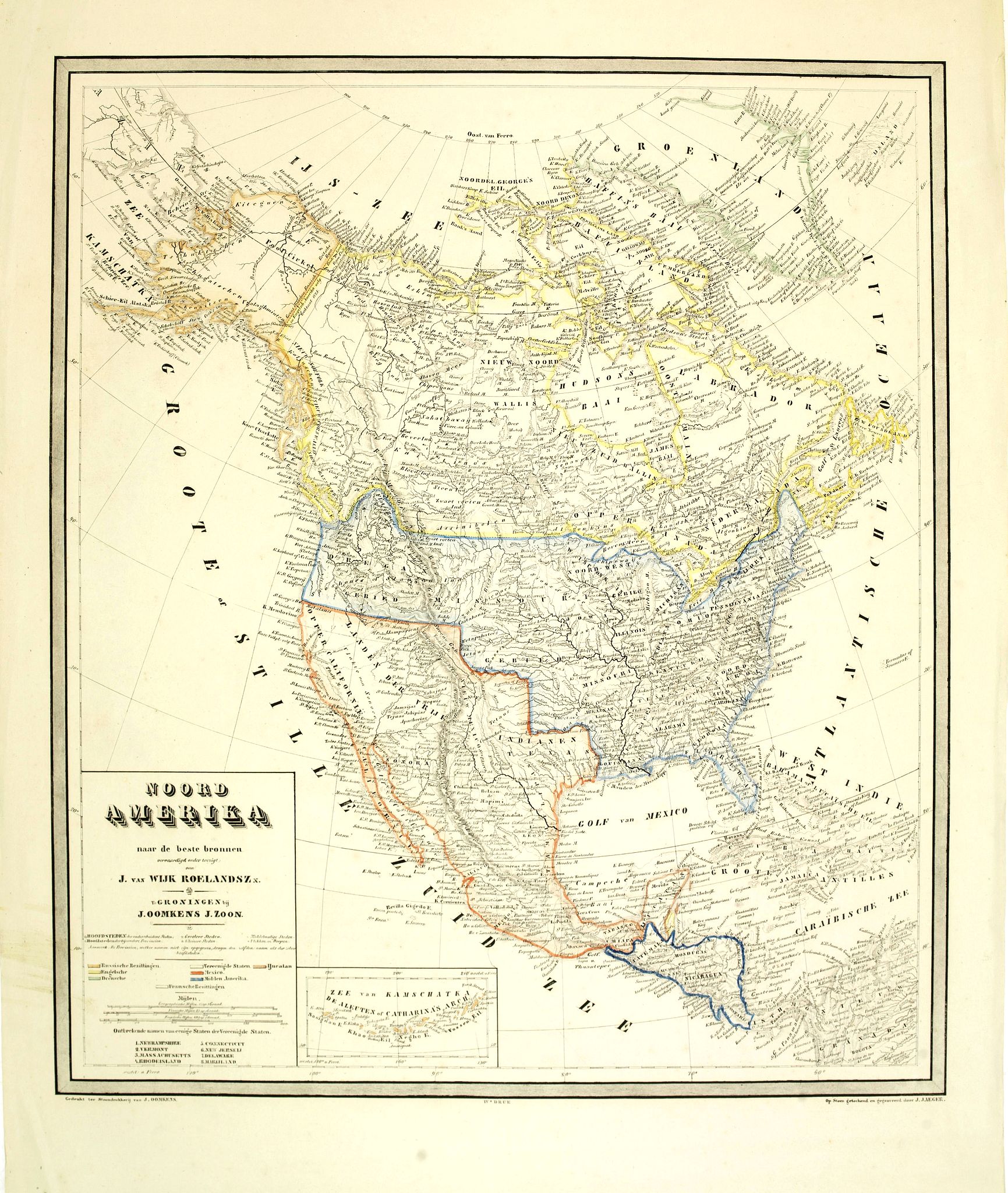 VAN WIJK, J. OOMKENS, J. ZOON, J., Noord Amerika naar de bestebronnen vervaardigd onder toezigt van J. van Wijk Roelandsz. . ., antique map, old maps