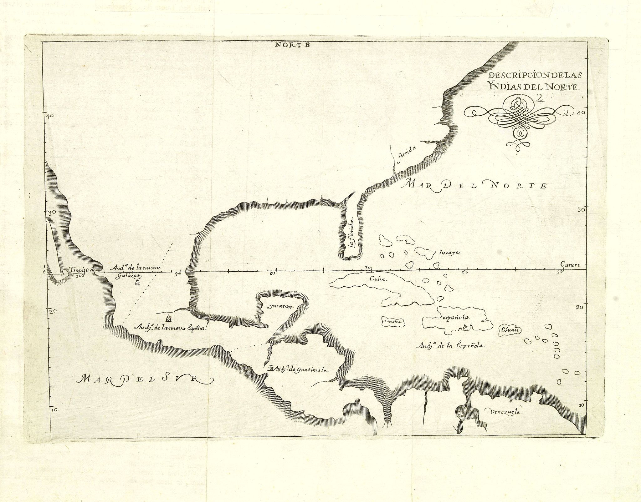 HERRERA Y TORDESILLAS, A., Descripcion de las Yndias des Norte. 2., antique map, old maps