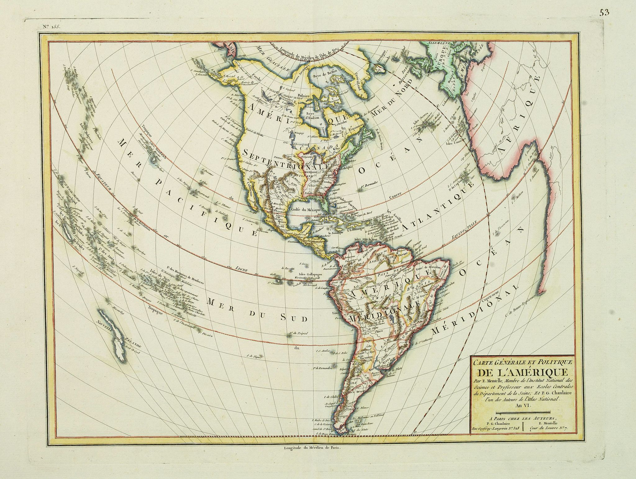 CHANLAIRE, P.G. / MENTELLE, E., Carte générale et Politique de l'Amérique., antique map, old maps