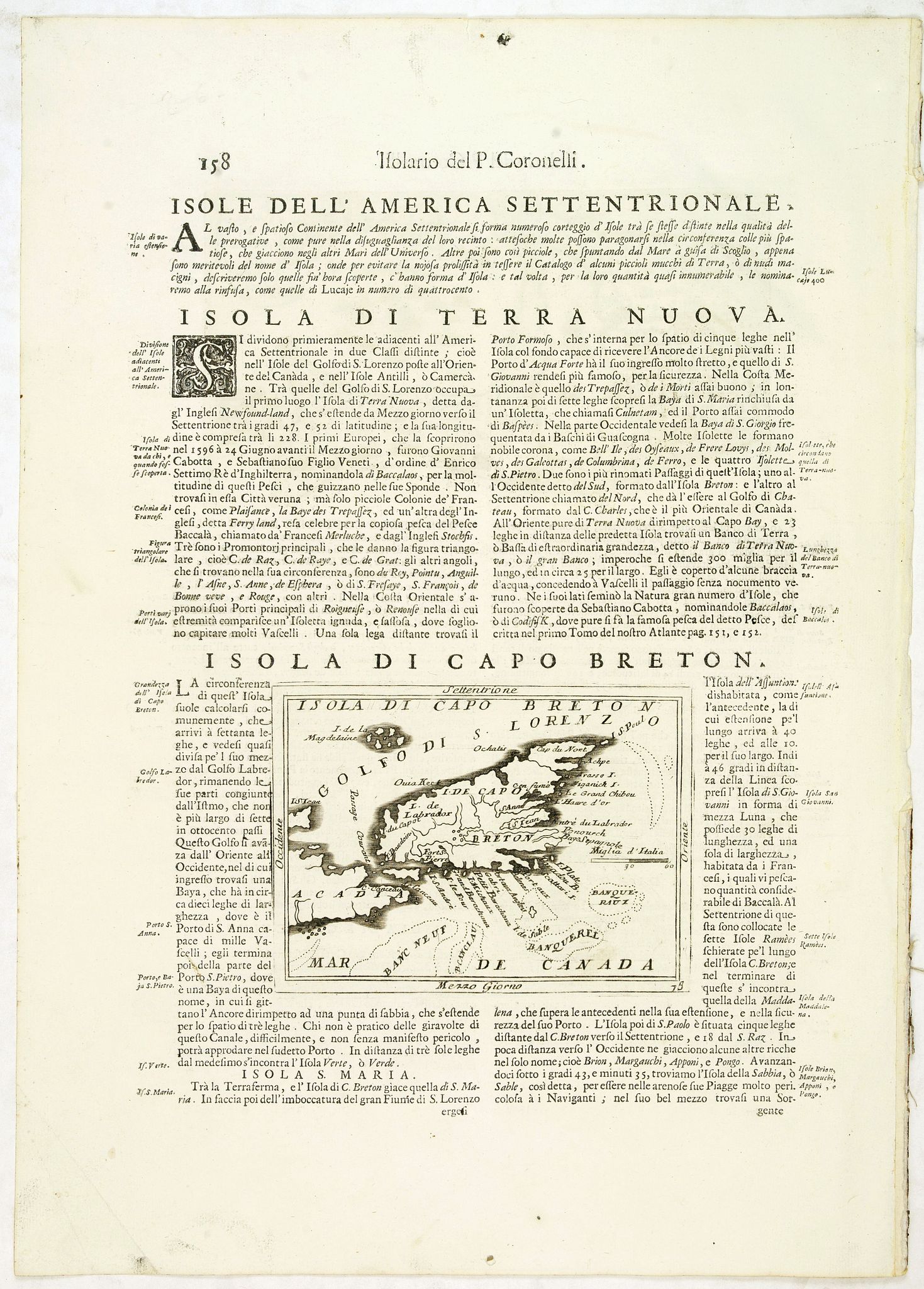 CORONELLI, V.M., Isola di Capo Breton./ Isola e citta di cartagena Nell America., antique map, old maps